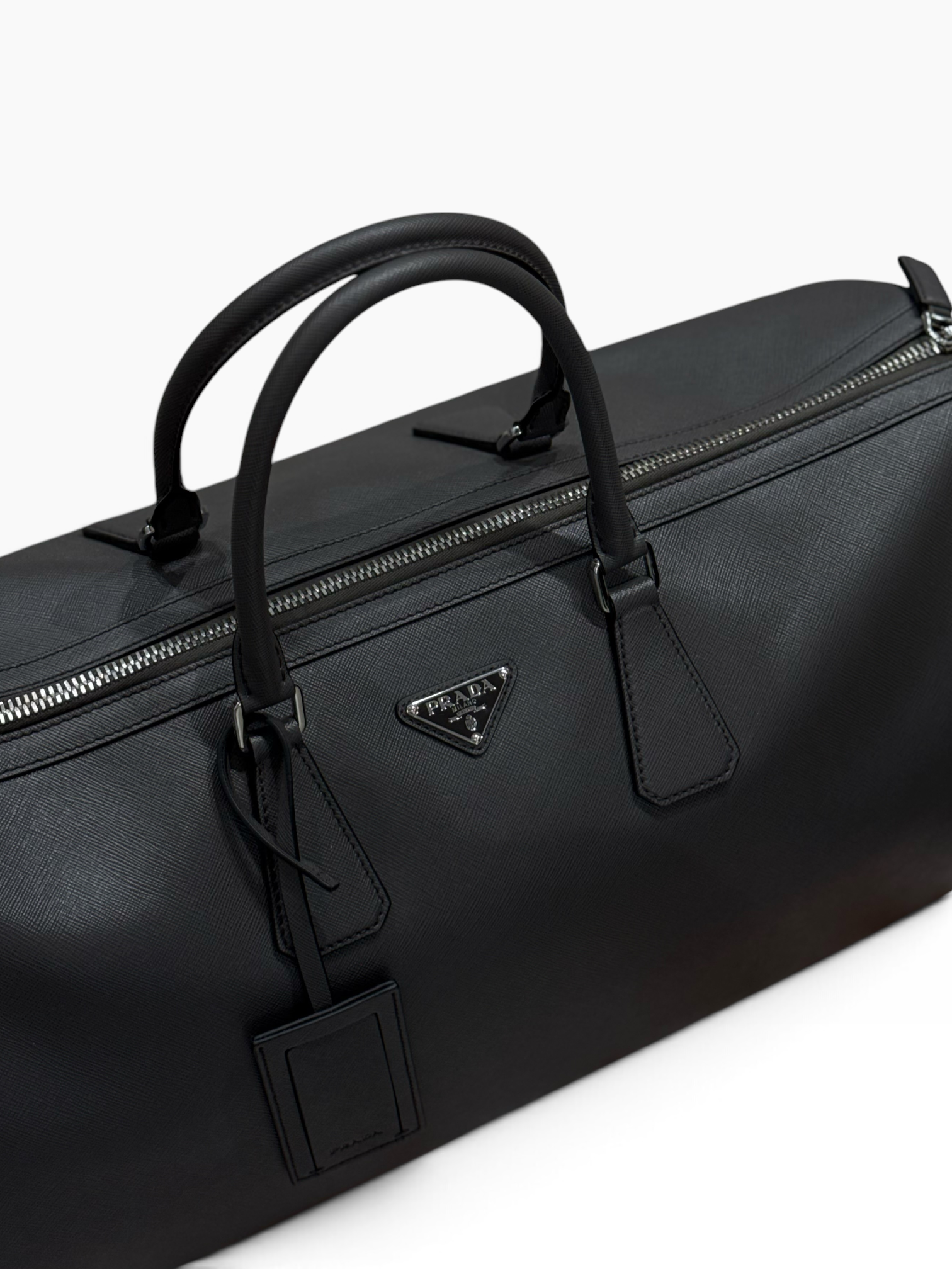 Prada - Sac de voyage 50 Gris marbre en cuir saffiano
