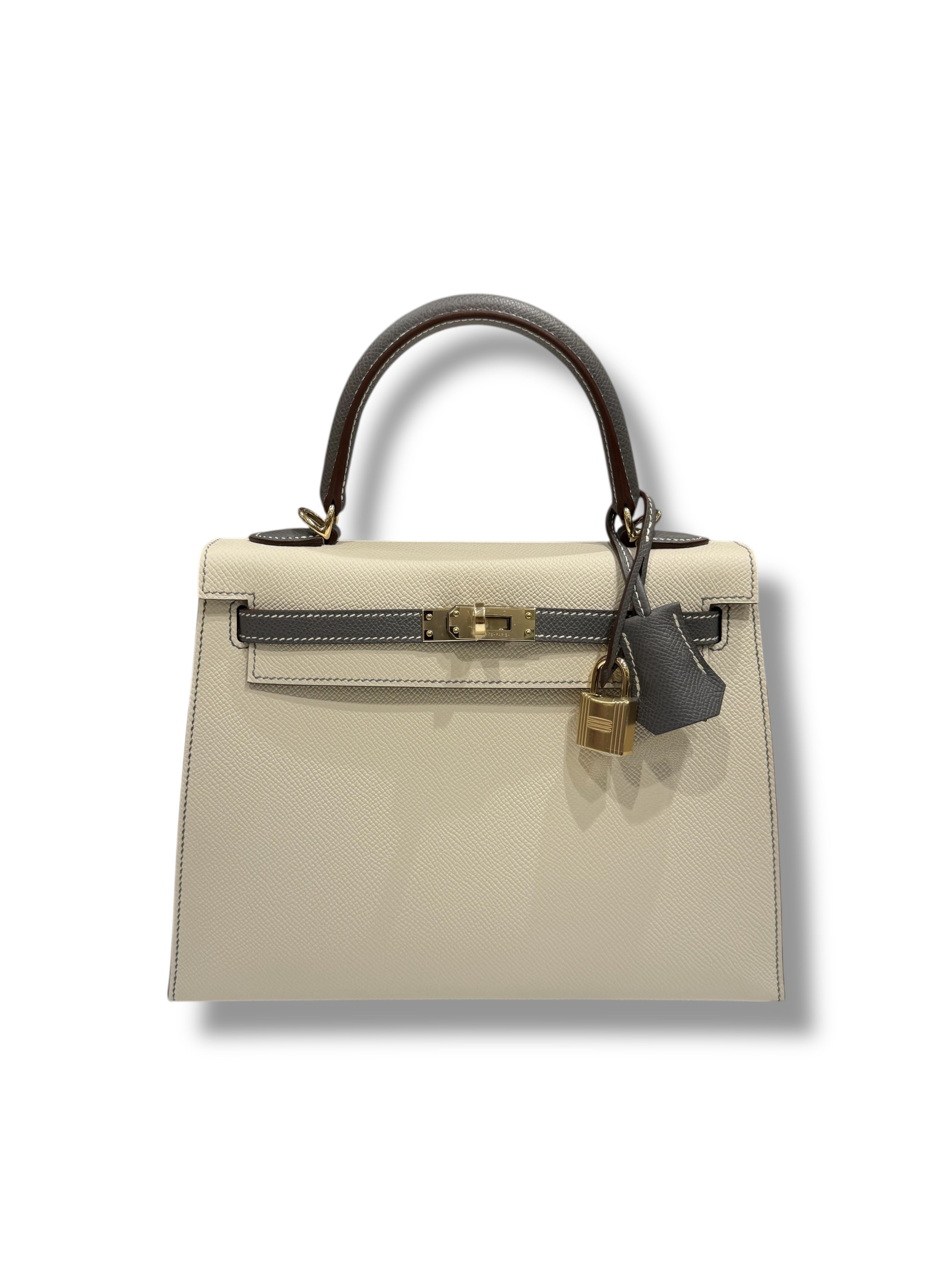 Hermès - Sac Kelly 25 Craie / Gris Meyer commande spécial