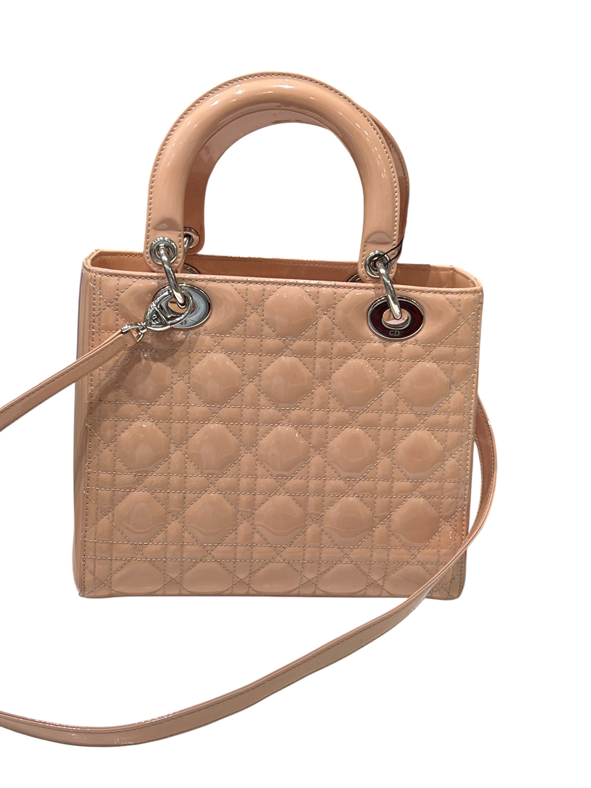 Dior - sac lady Dior médium cuir vernis nude