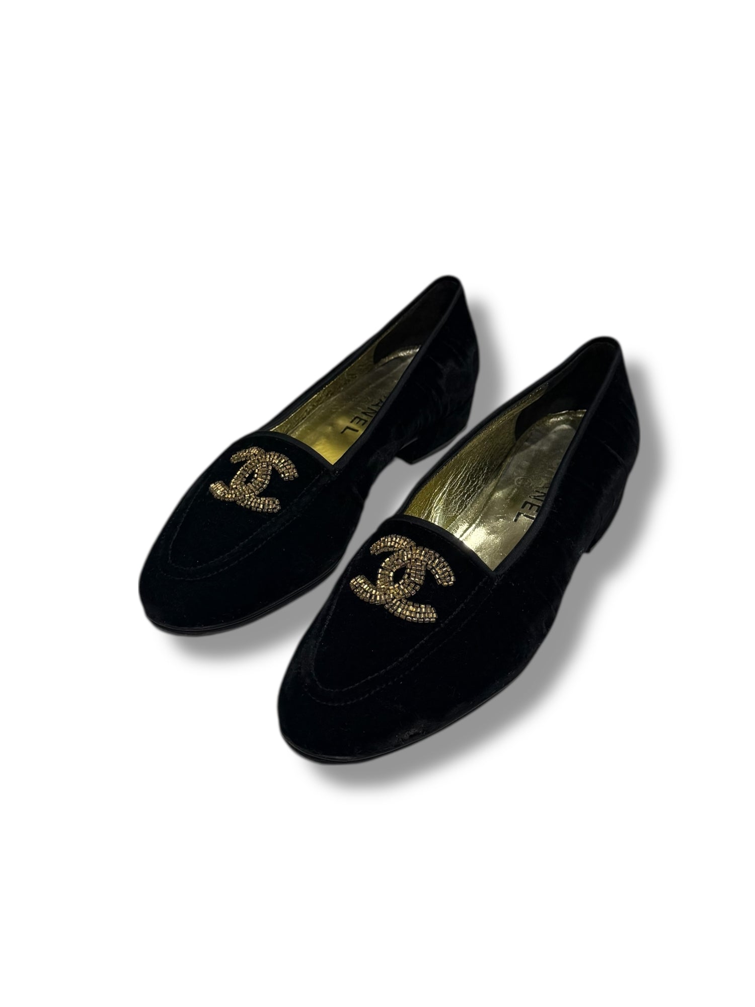 Chanel - Mocassins velours noirs CC T39