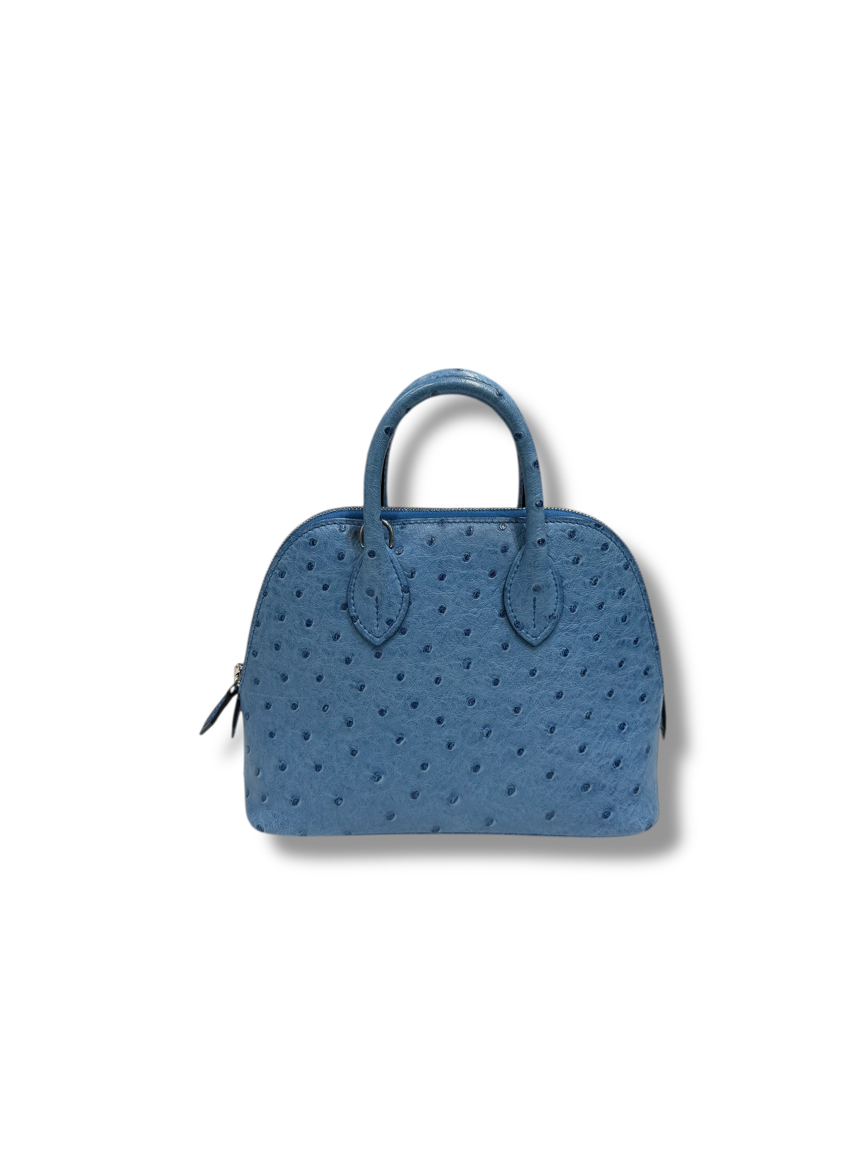 Hermès - Sac mini Bolide 20 Bleu Aizome Autruche