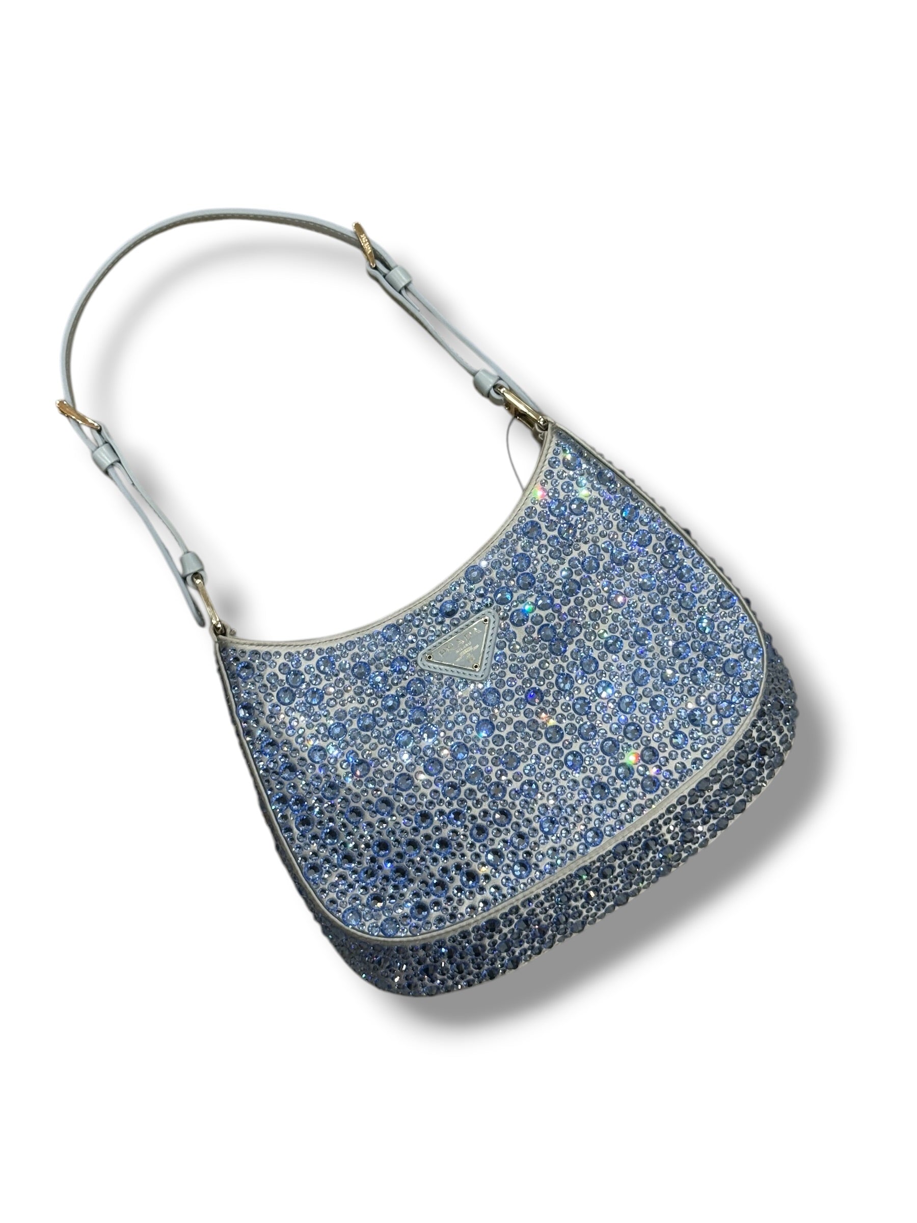 Prada - borsa Cleo in raso con cristalli blu