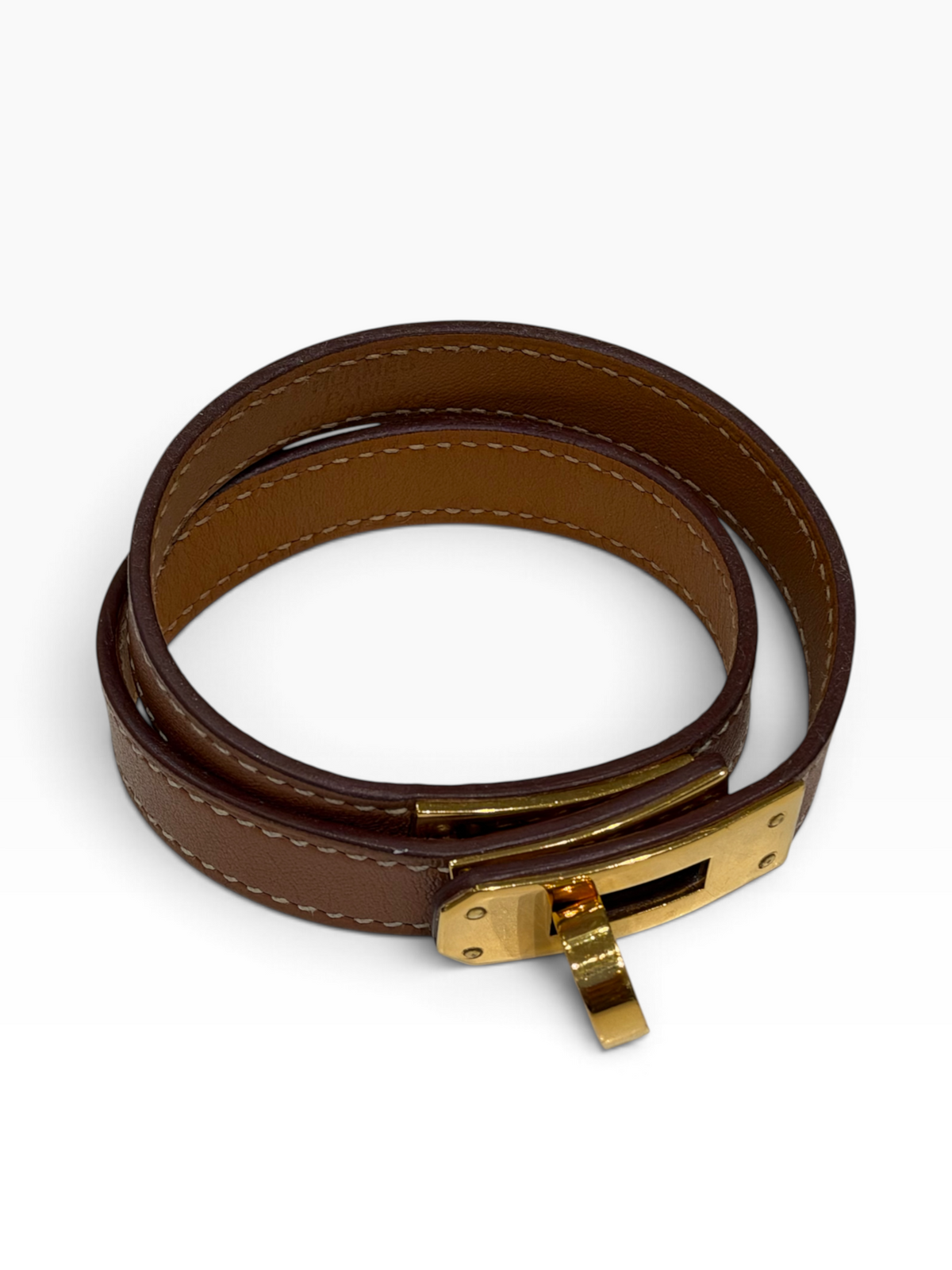 Hermès - bracelet Kelly double tour cuir gold