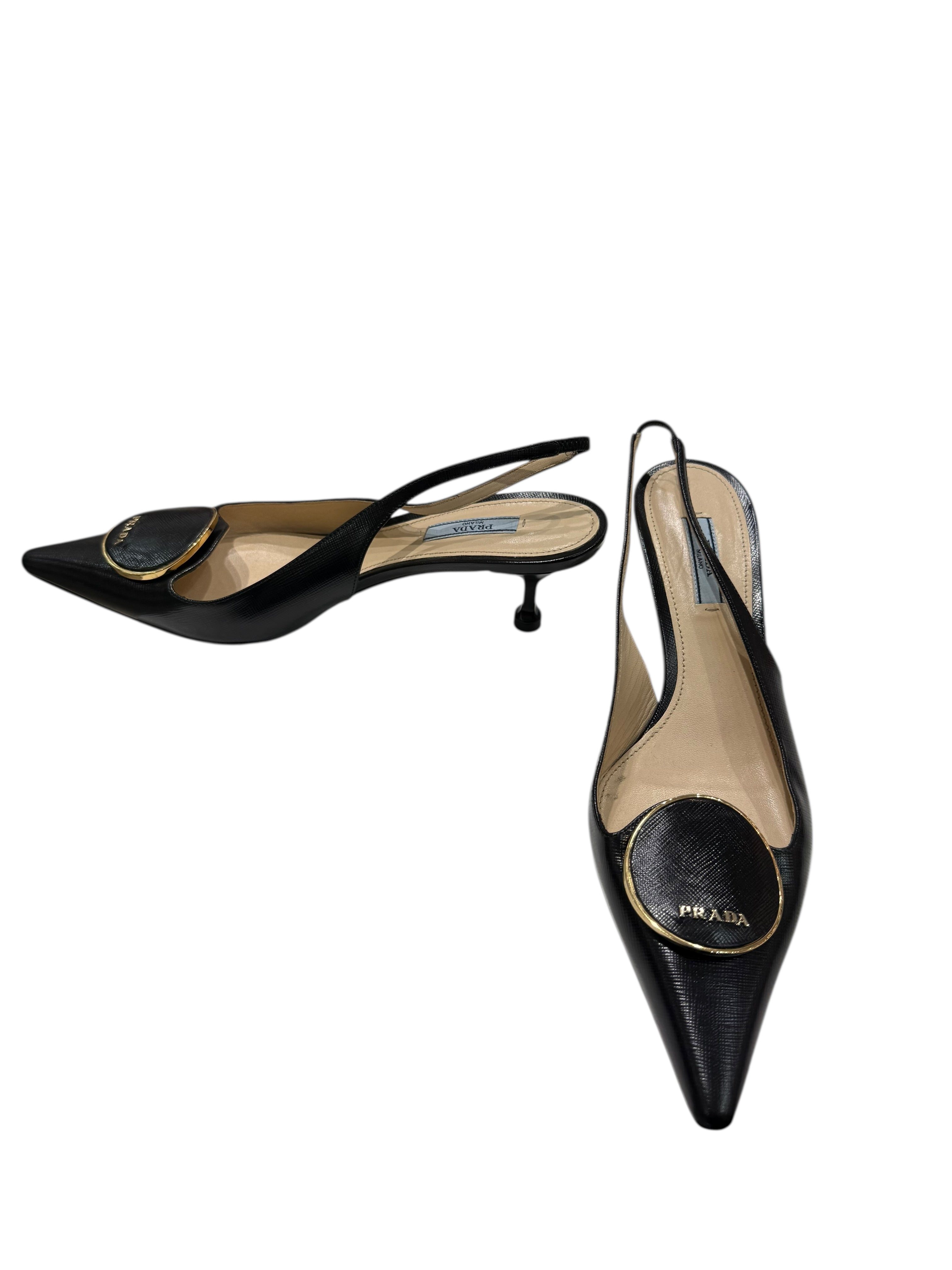 Prada - Slingback en cuir saffiano noir T39