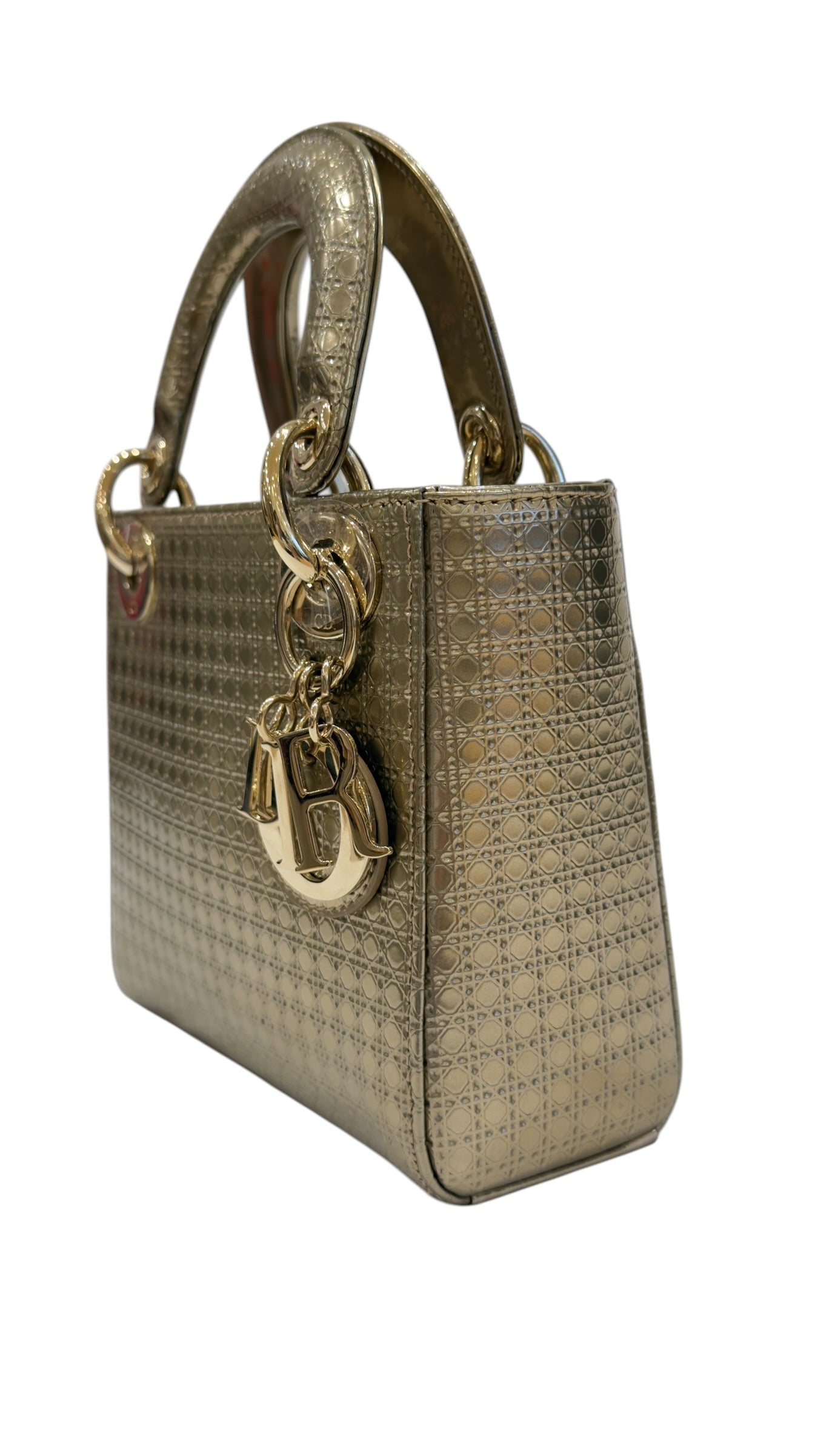 Dior - Sac mini Lady Dior Cannage doré métallique