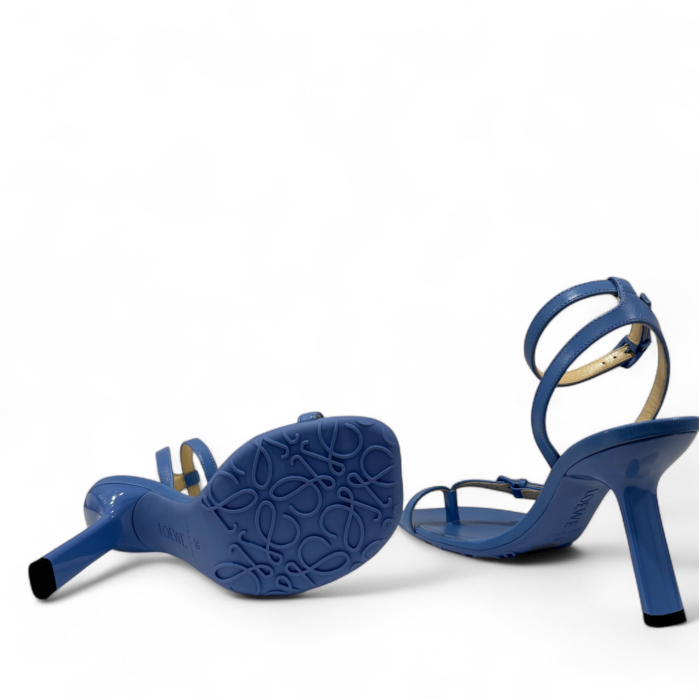 Loewe - Sandales à talon Petal en cuir bleu T.36