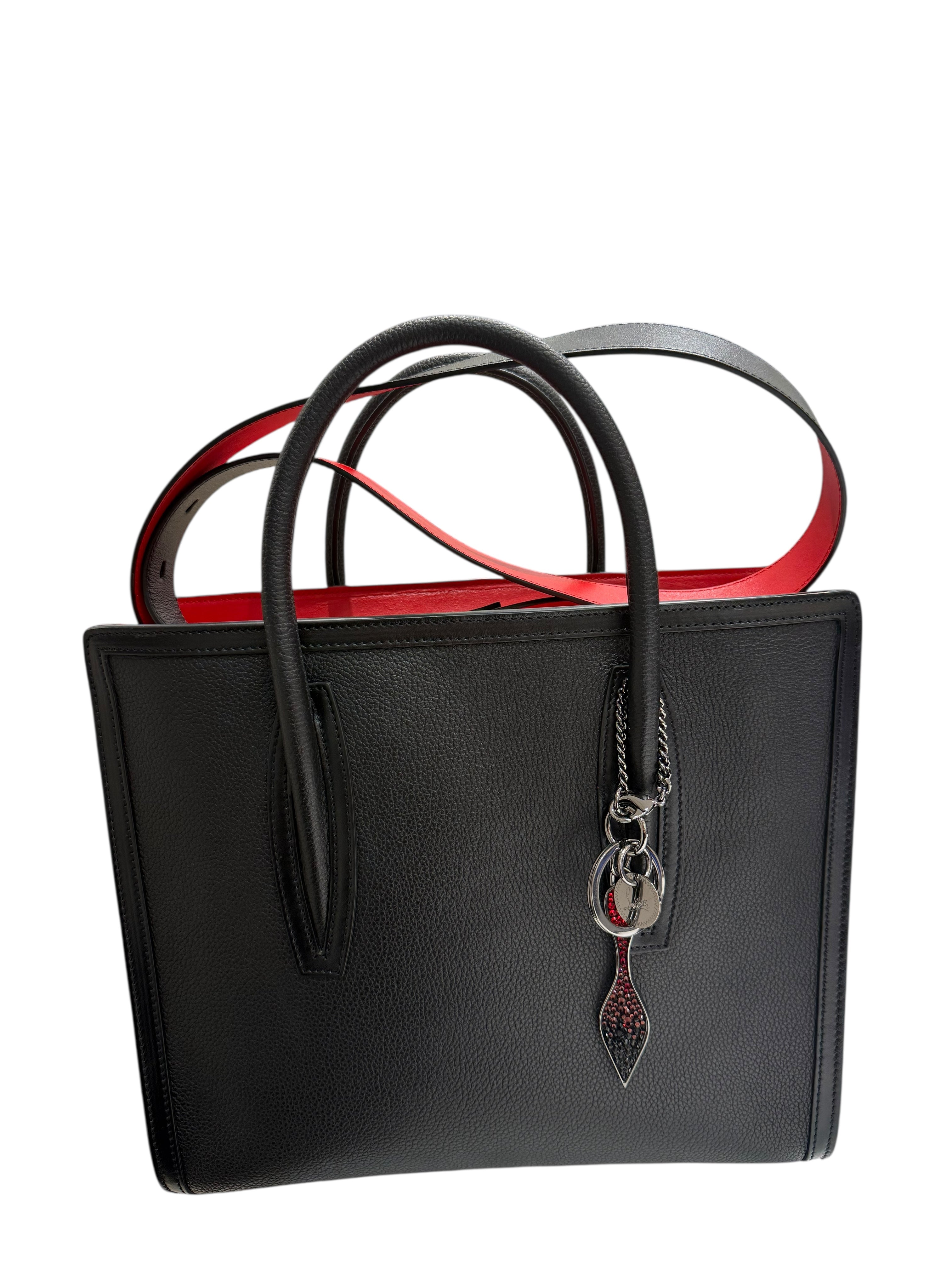 Louboutin - Sac cabas Paloma en cuir noir et rouge