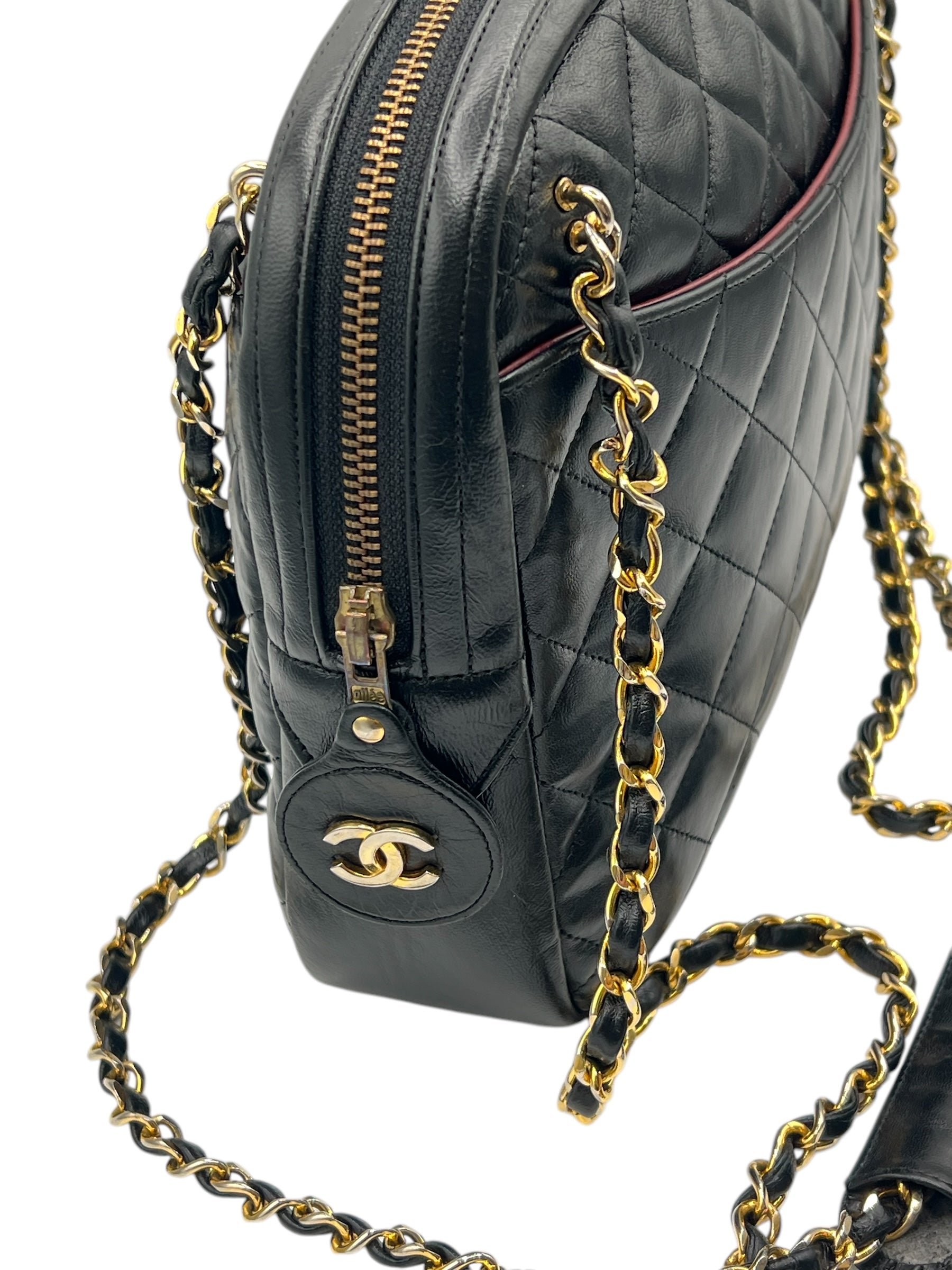 Chanel - sac caméra cuir noir vintage