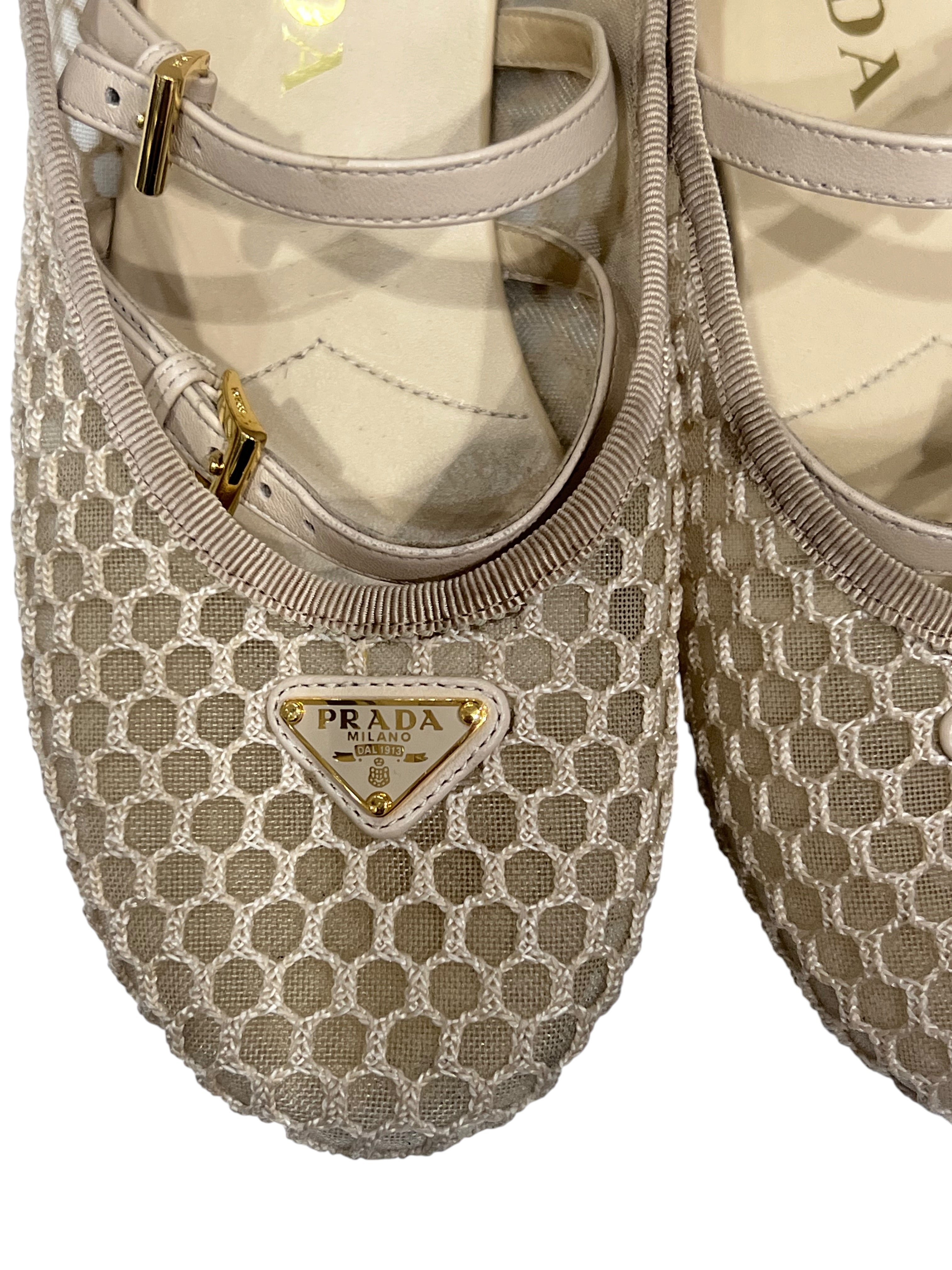 PRADA - ballerines en mesh Beiges T36