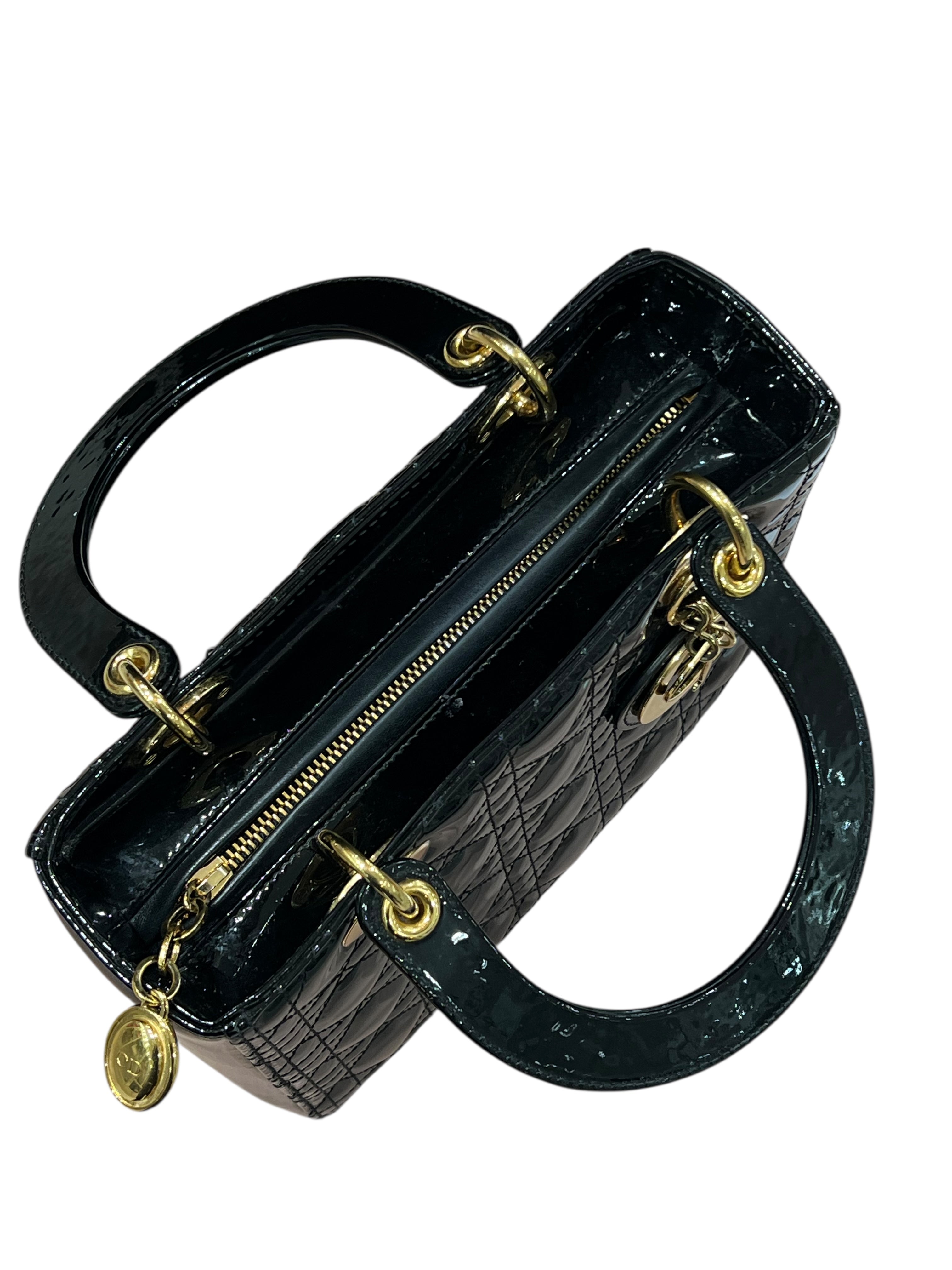 Dior - sac lady cuir vernis noir MM