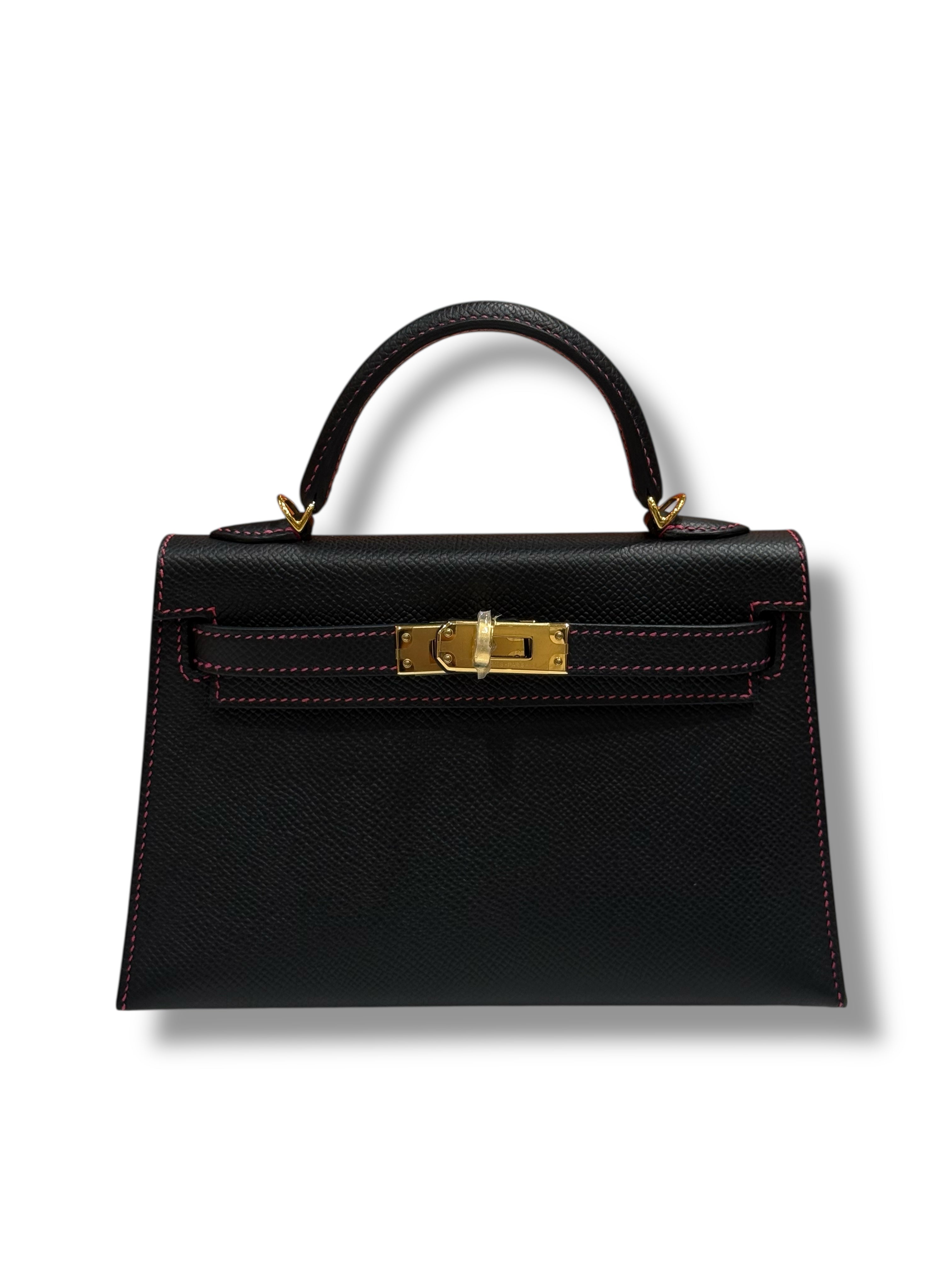 Hermès - Sac Mini Kelly Noir et Rose Extrême commande spéciale