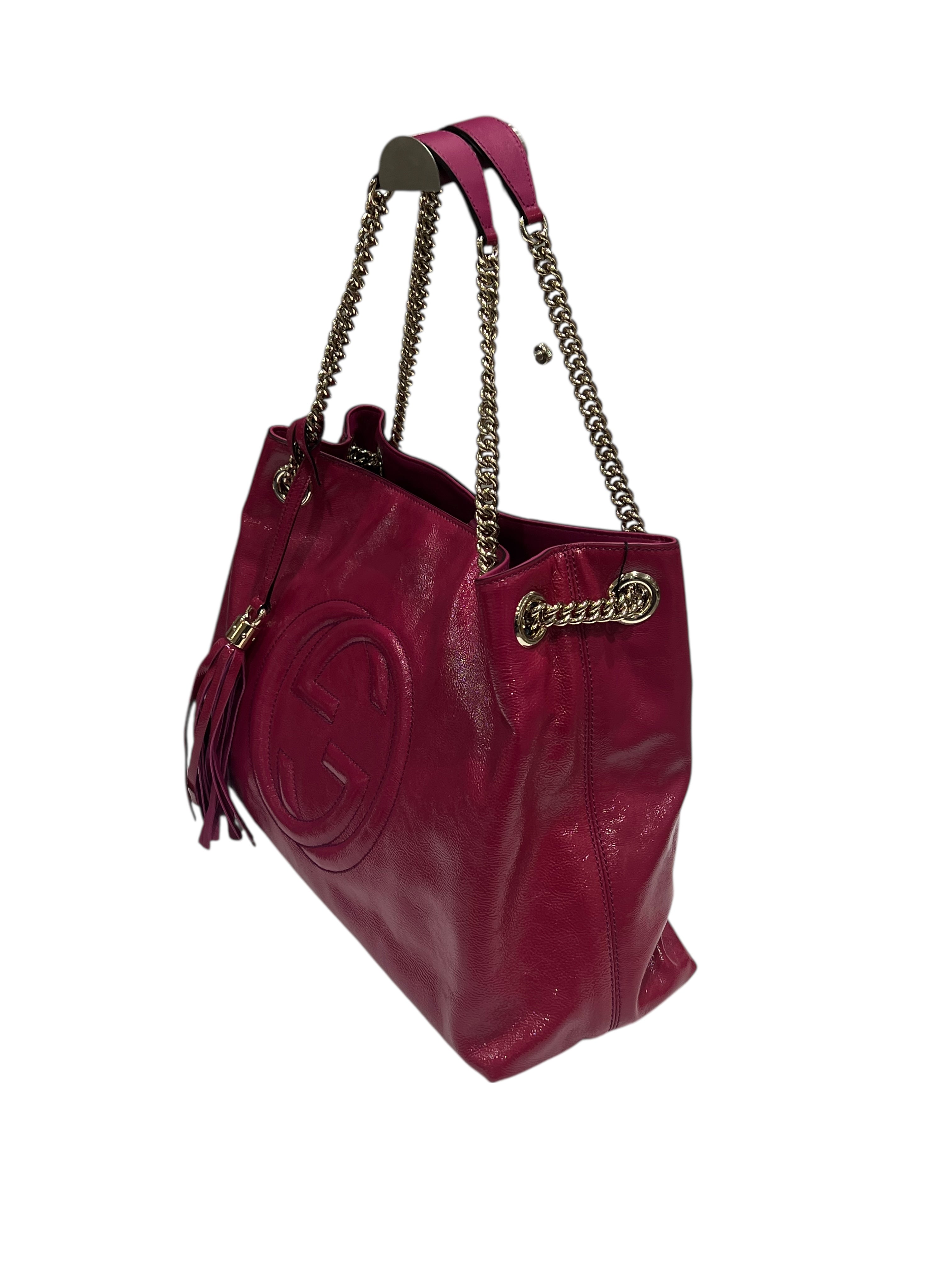 Gucci - sac soho cuir verni fushia