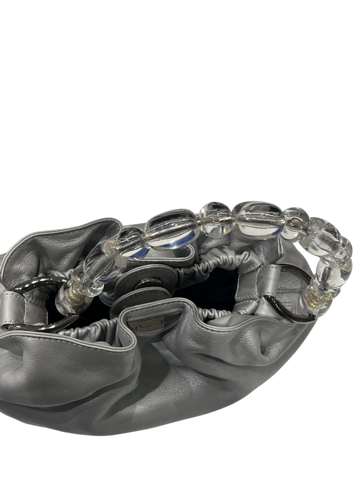 Christian Dior - sac seau pearl cuir gris argenté
