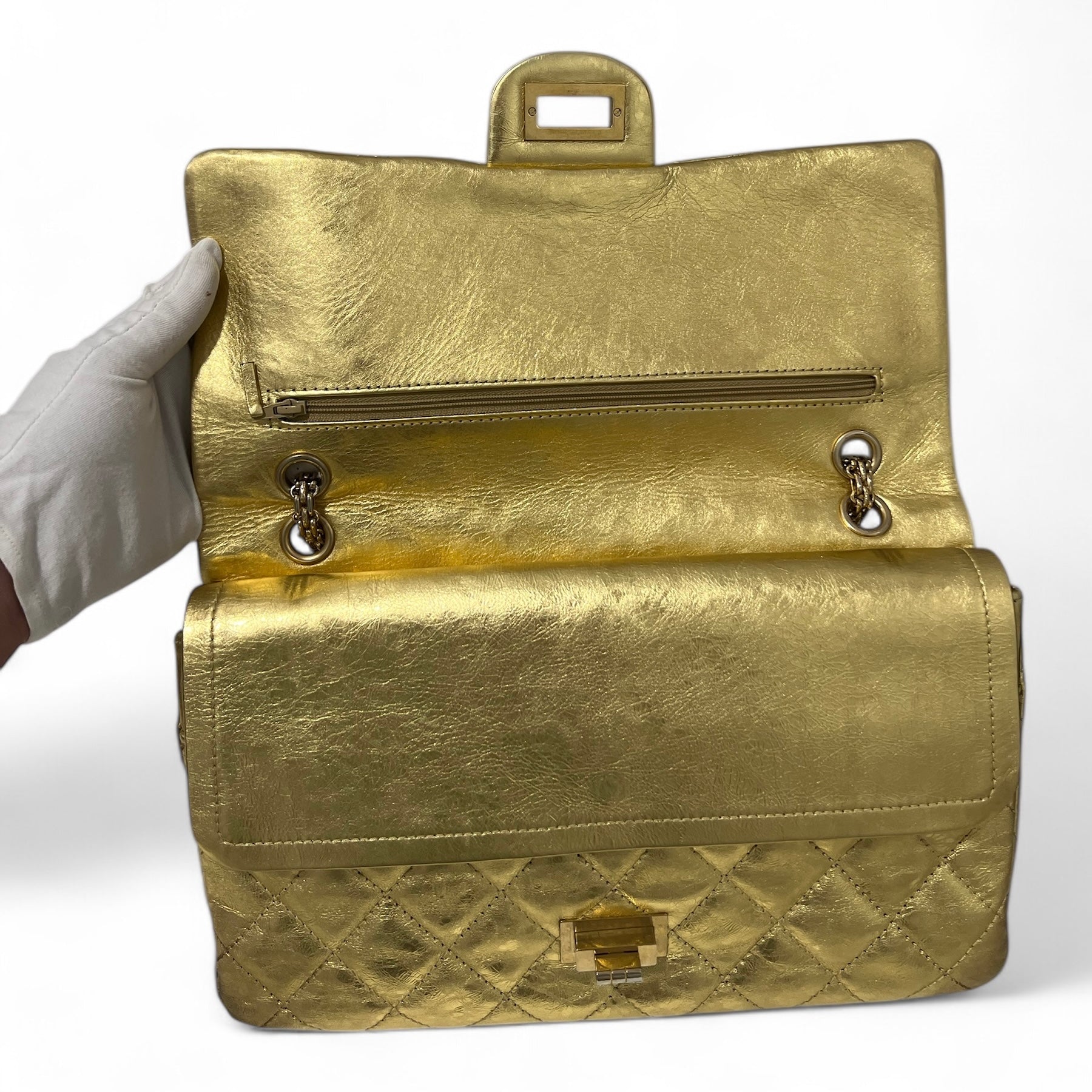 샤넬 - 2.55 메탈릭 골드 더블 라바트