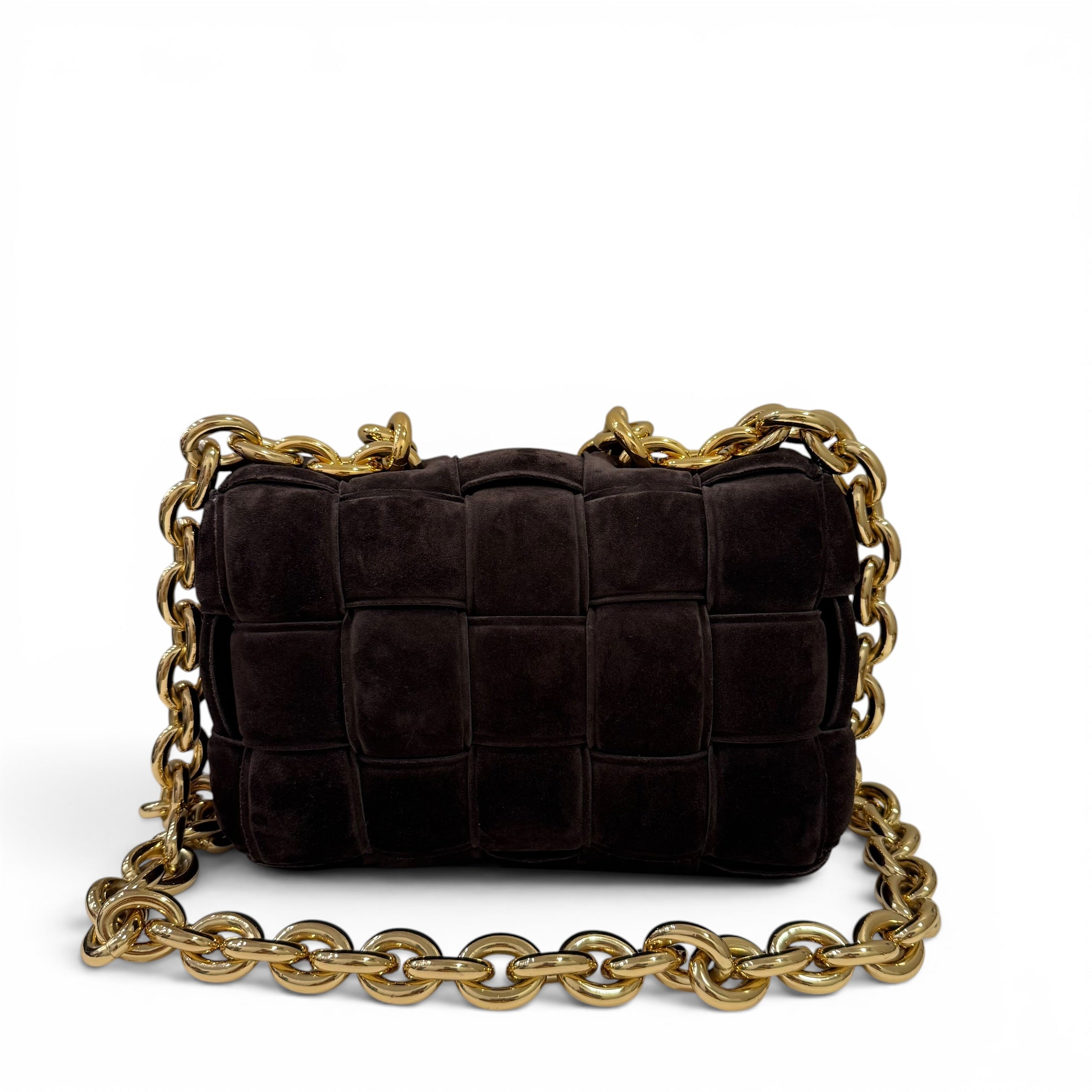 Bottega Veneta - Sac cassette en daim marron chaîne doré 