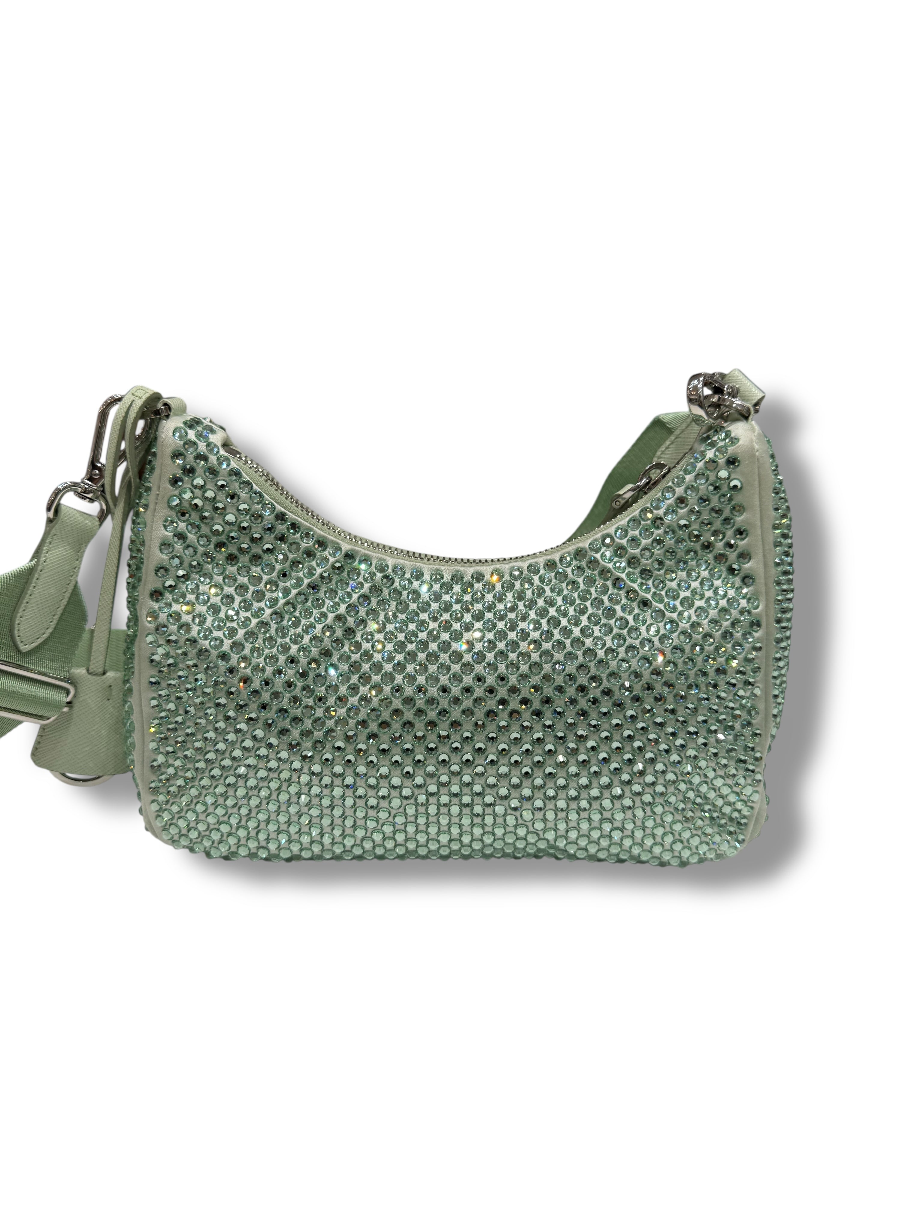Prada - Sac Ré-edition 2005 a satin a Cristaux Vert d’eau