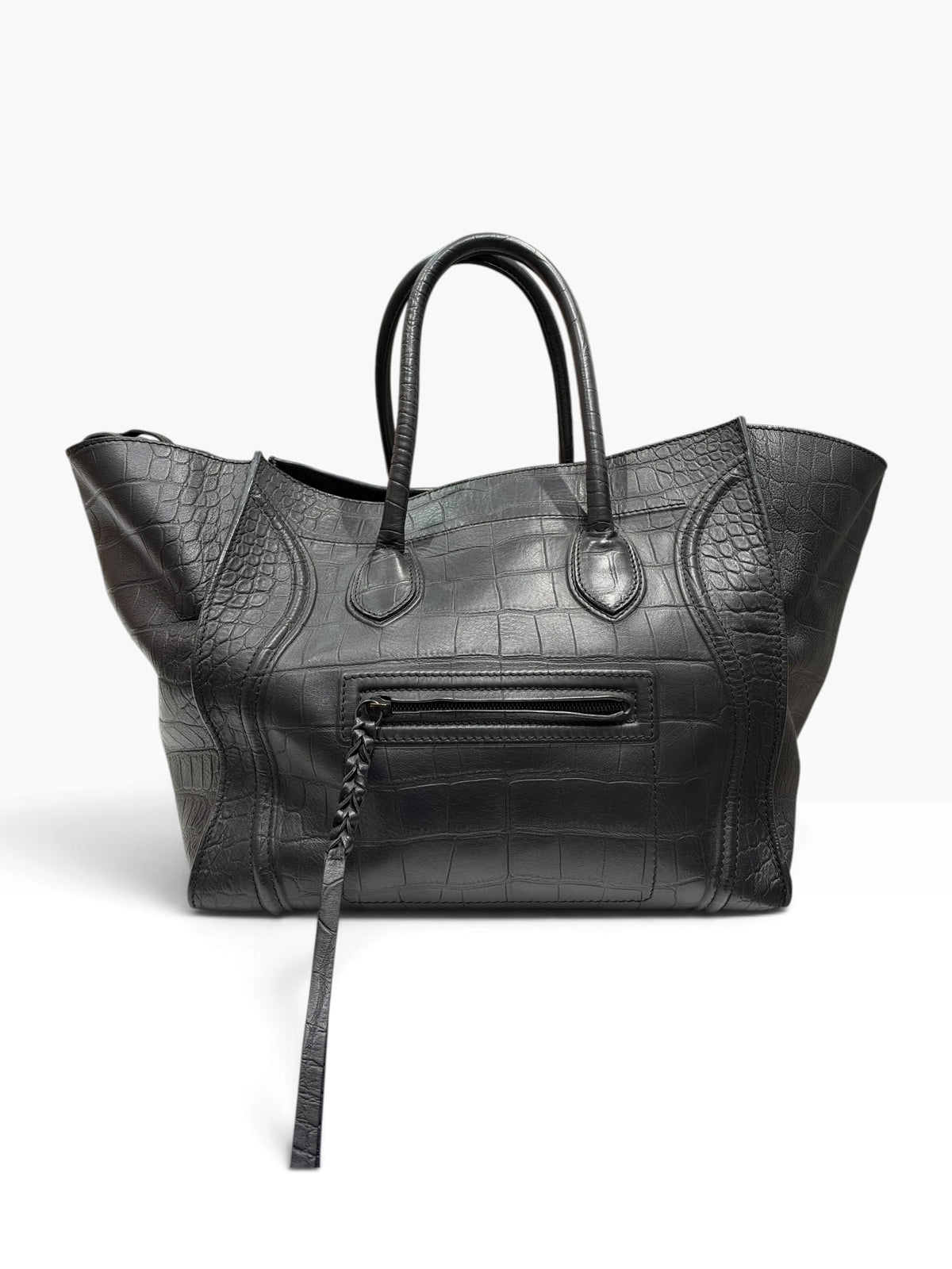 Céline - Sac Phantom Luggage cuir noir embossé croco