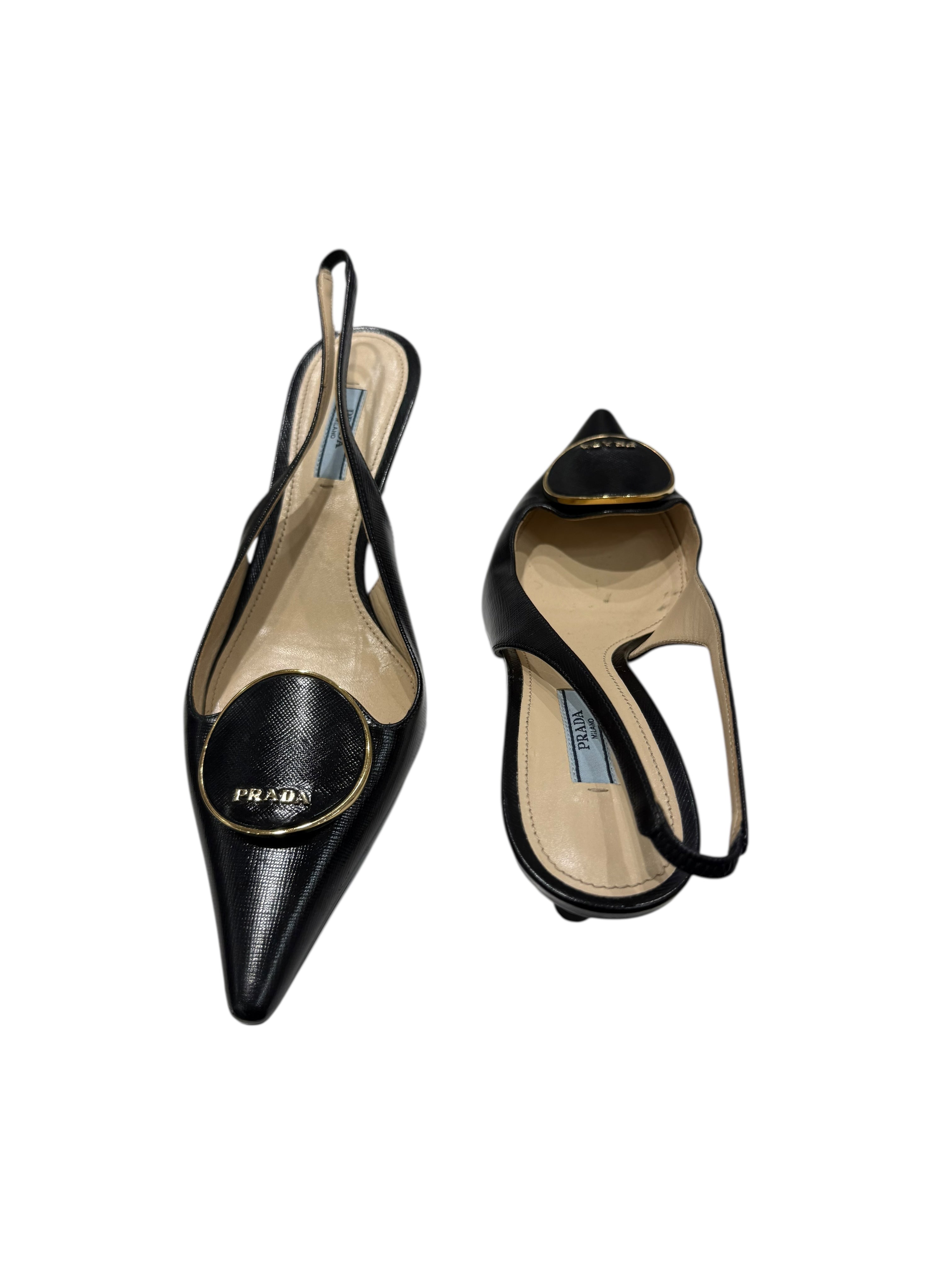 Prada - Slingback en cuir saffiano noir T39