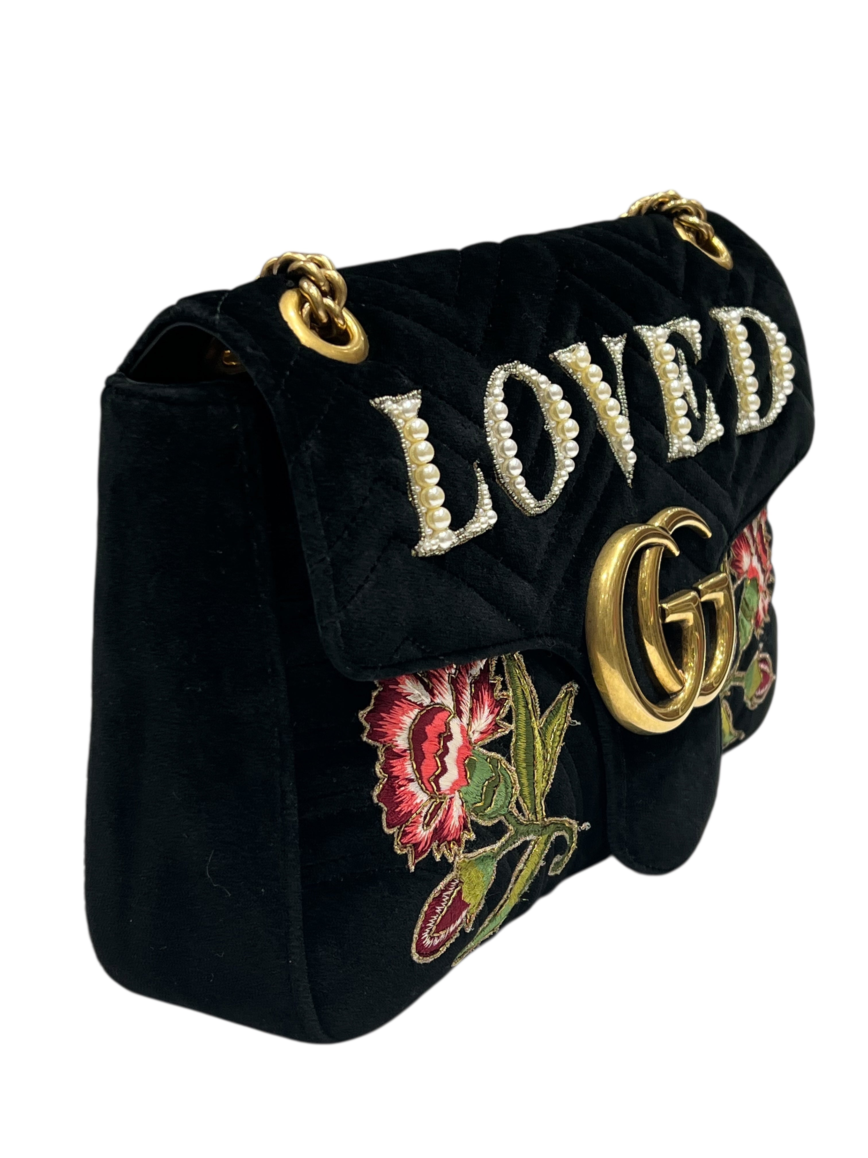 Gucci - sac marmont GM velours noir et broderies