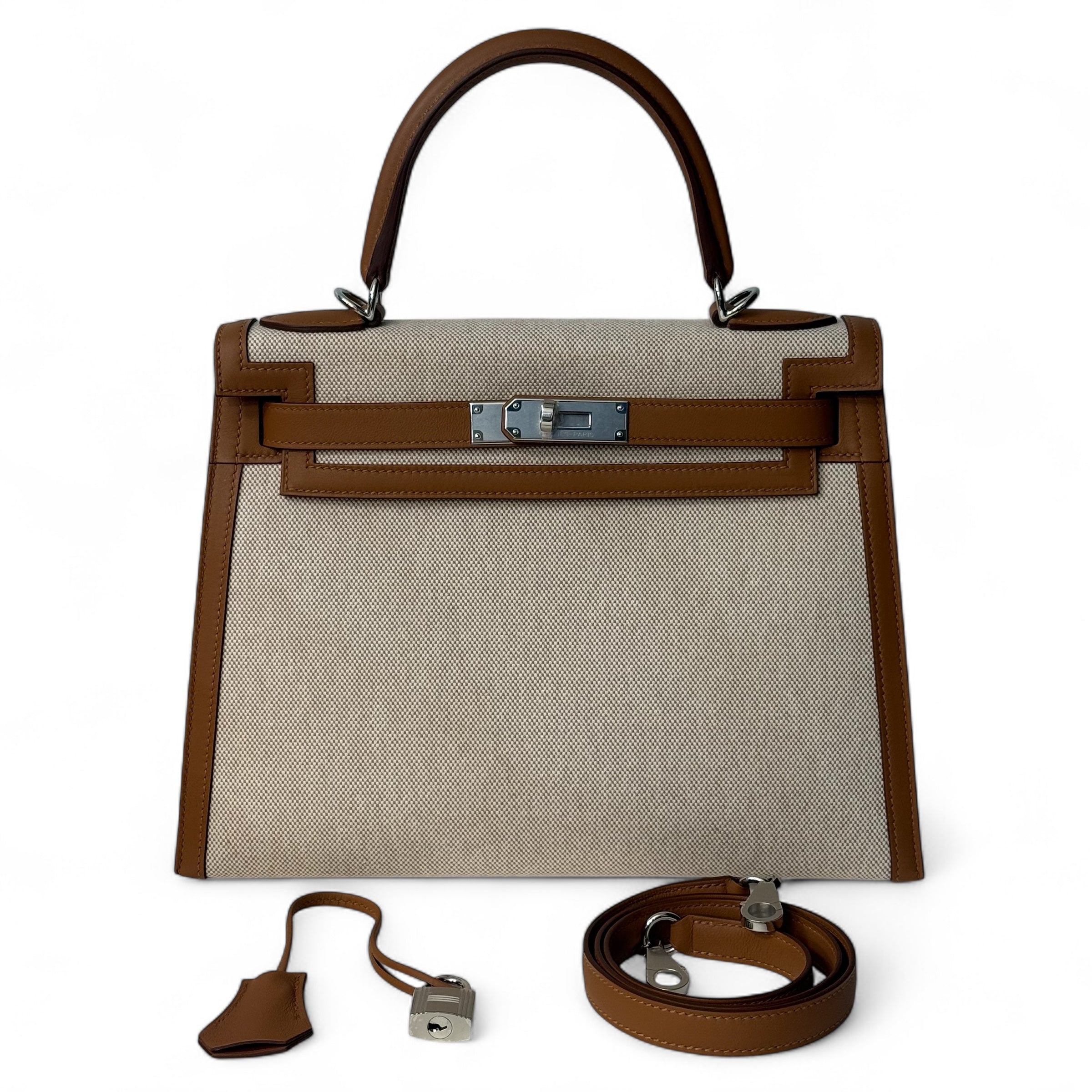 Hermès - Sac Kelly 28 cuir et toile