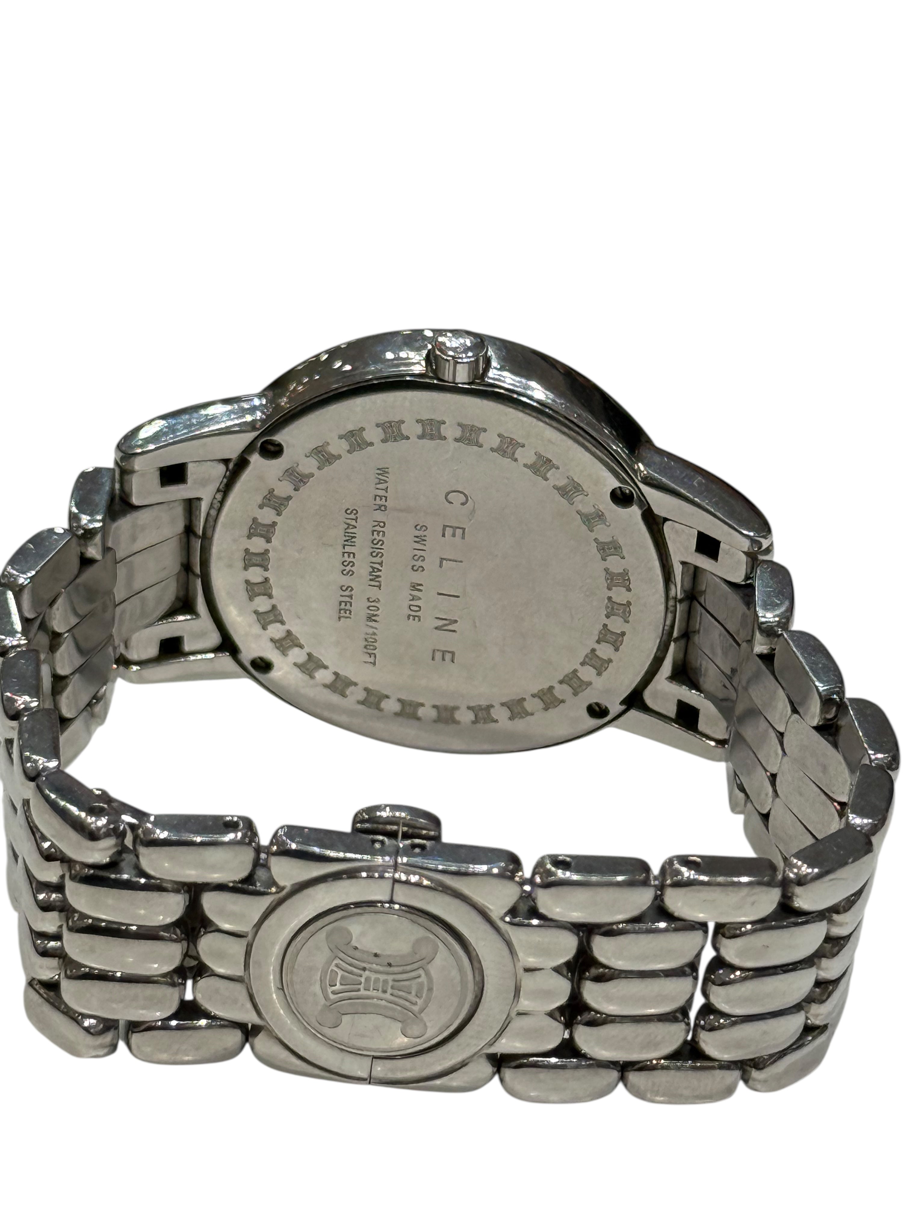 Celine – Montre vintage en acier, cadran signature clé