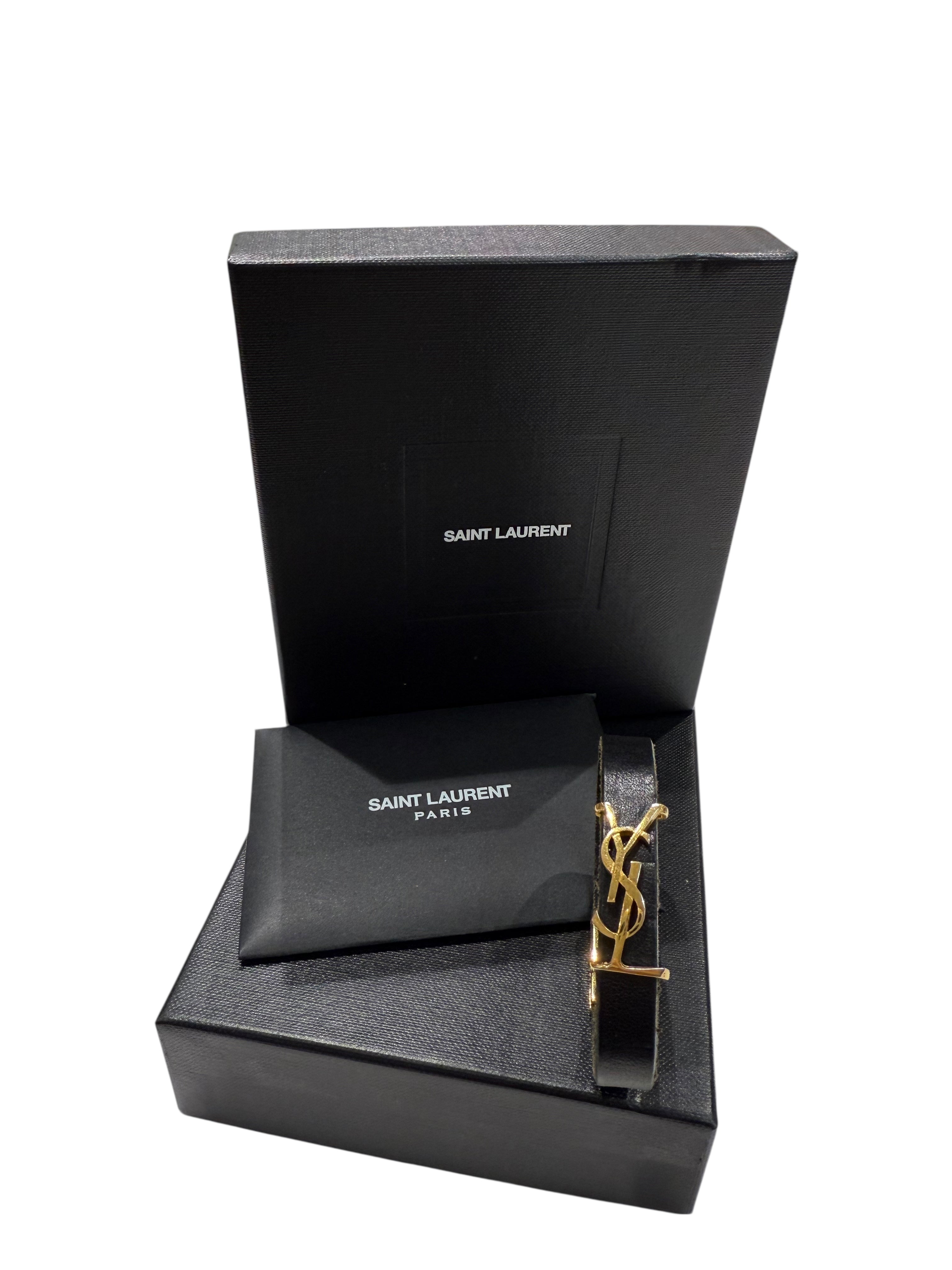 Saint-Laurent - Bracelet en cuir et logo doré