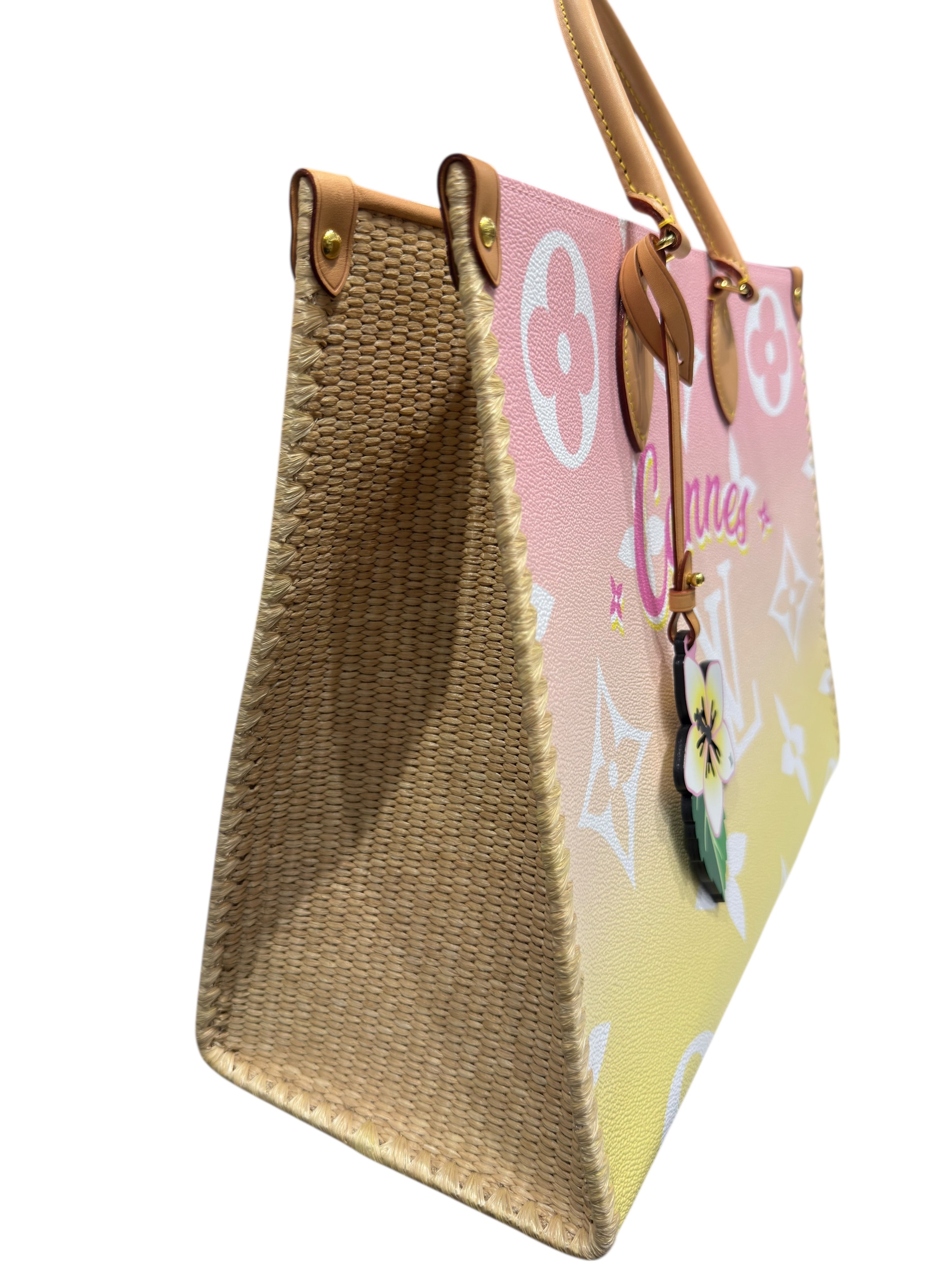 Louis Vuitton - Tasche On The Go GM Cannes-Ausgabe aus Monogramm-Leinen in Rosa- und Gelbverlauf