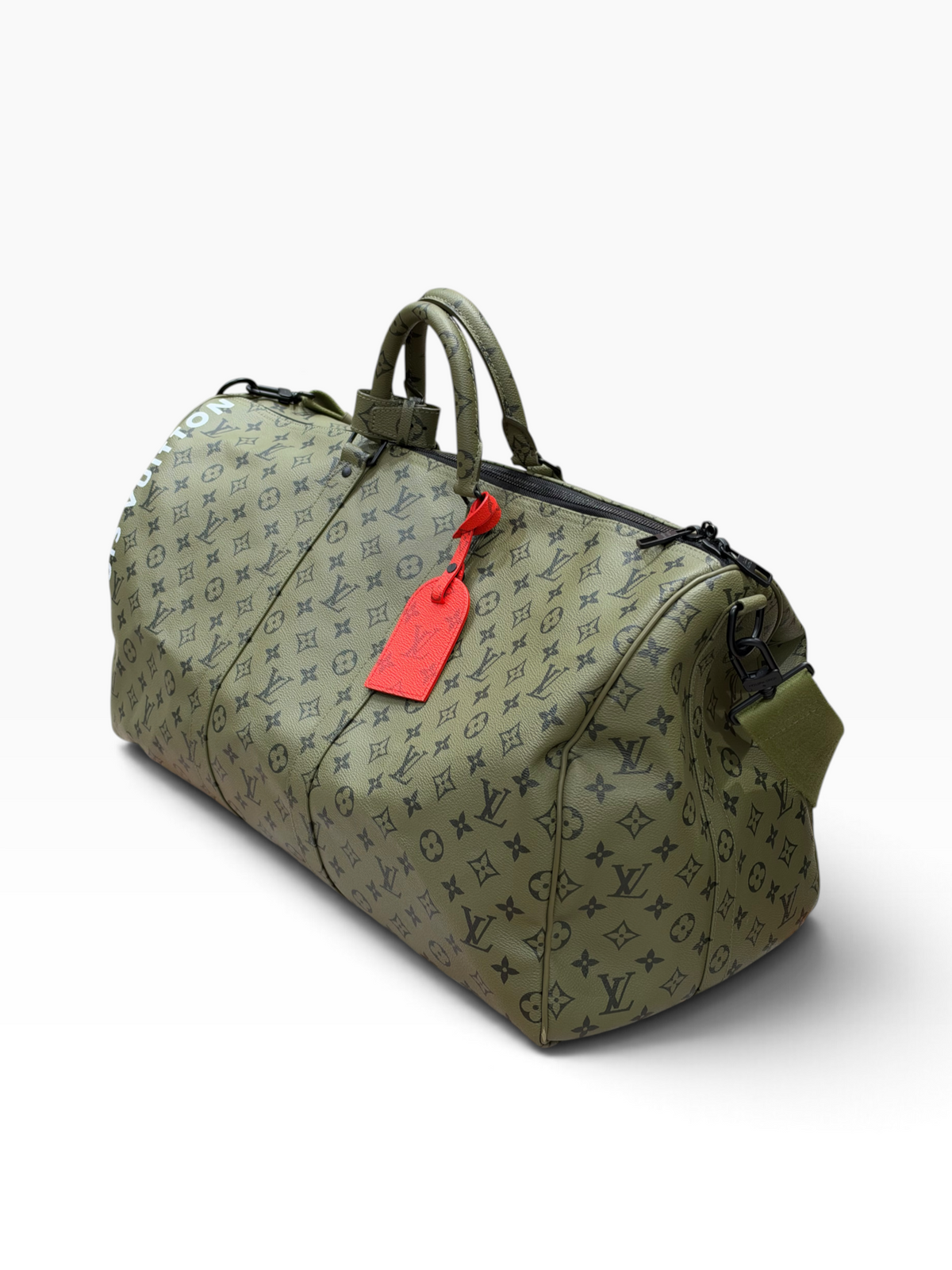 Louis Vuitton - sac keepall 55 édition limitée toile kaki et rouge