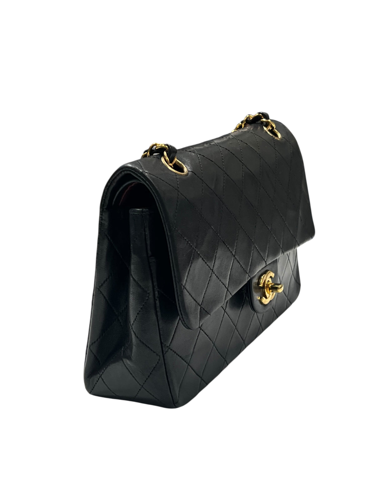 Chanel – klassische Timeless 11:12 Vintage-Tasche, mittelgroß, aus schwarzem Leder