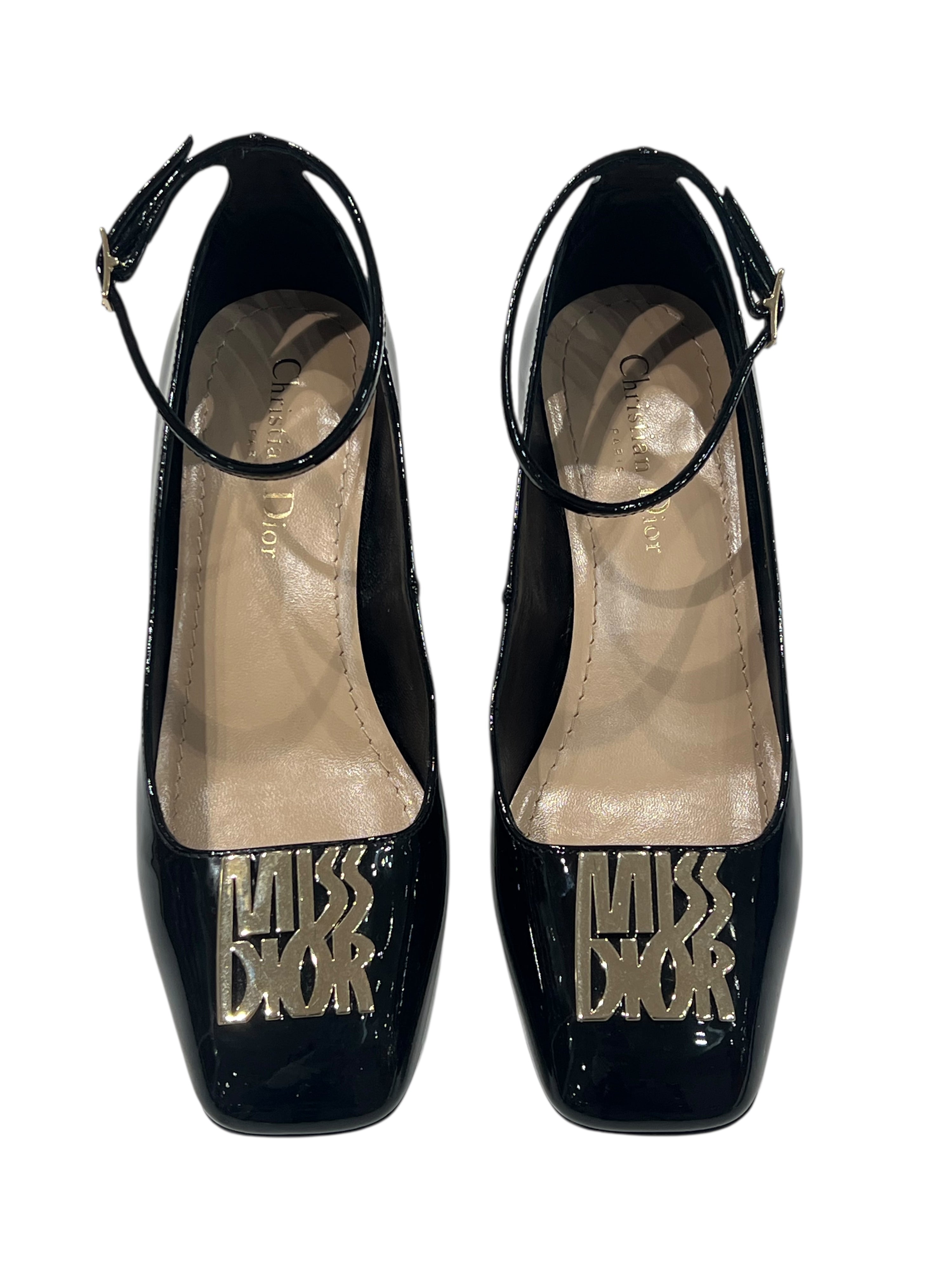 Dior - chaussures babies cuir vernis noir miss Dior t36,5