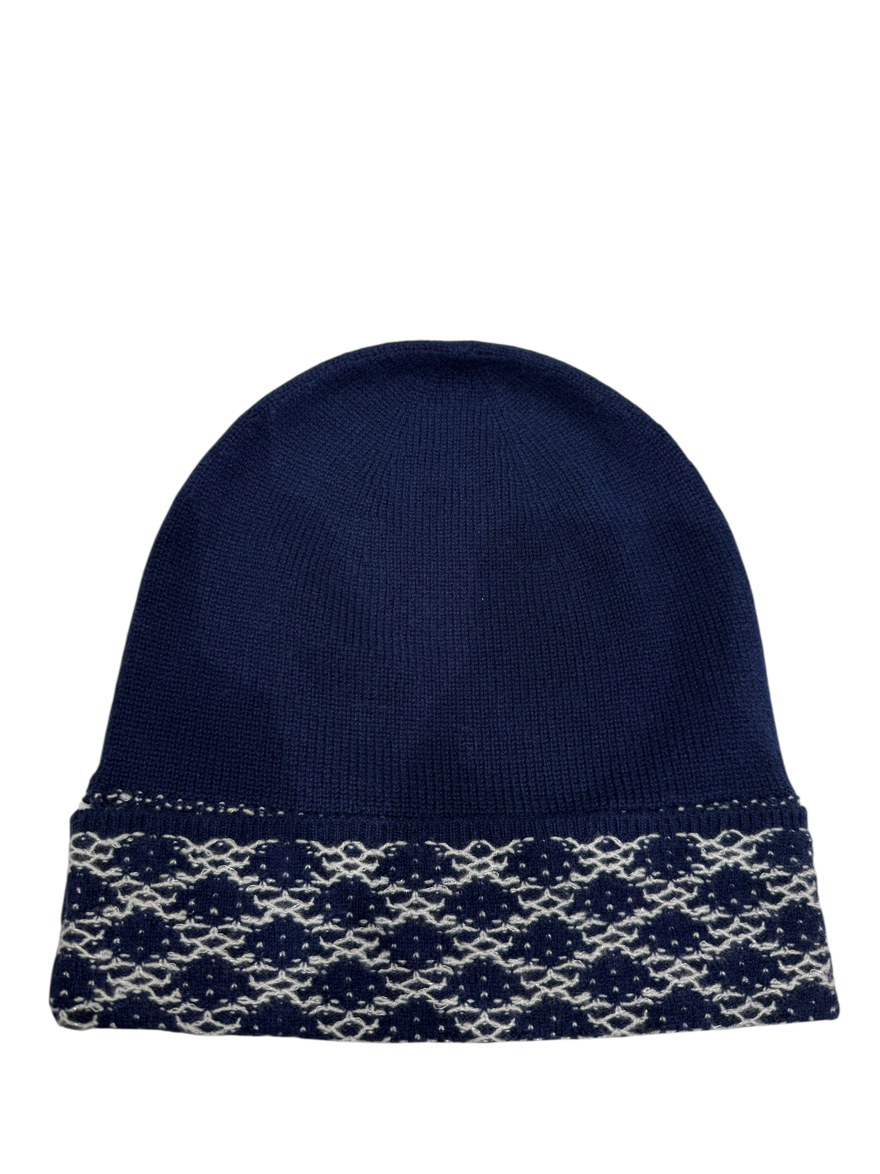 Chanel - Bonnet en cachemire bleu et blanc