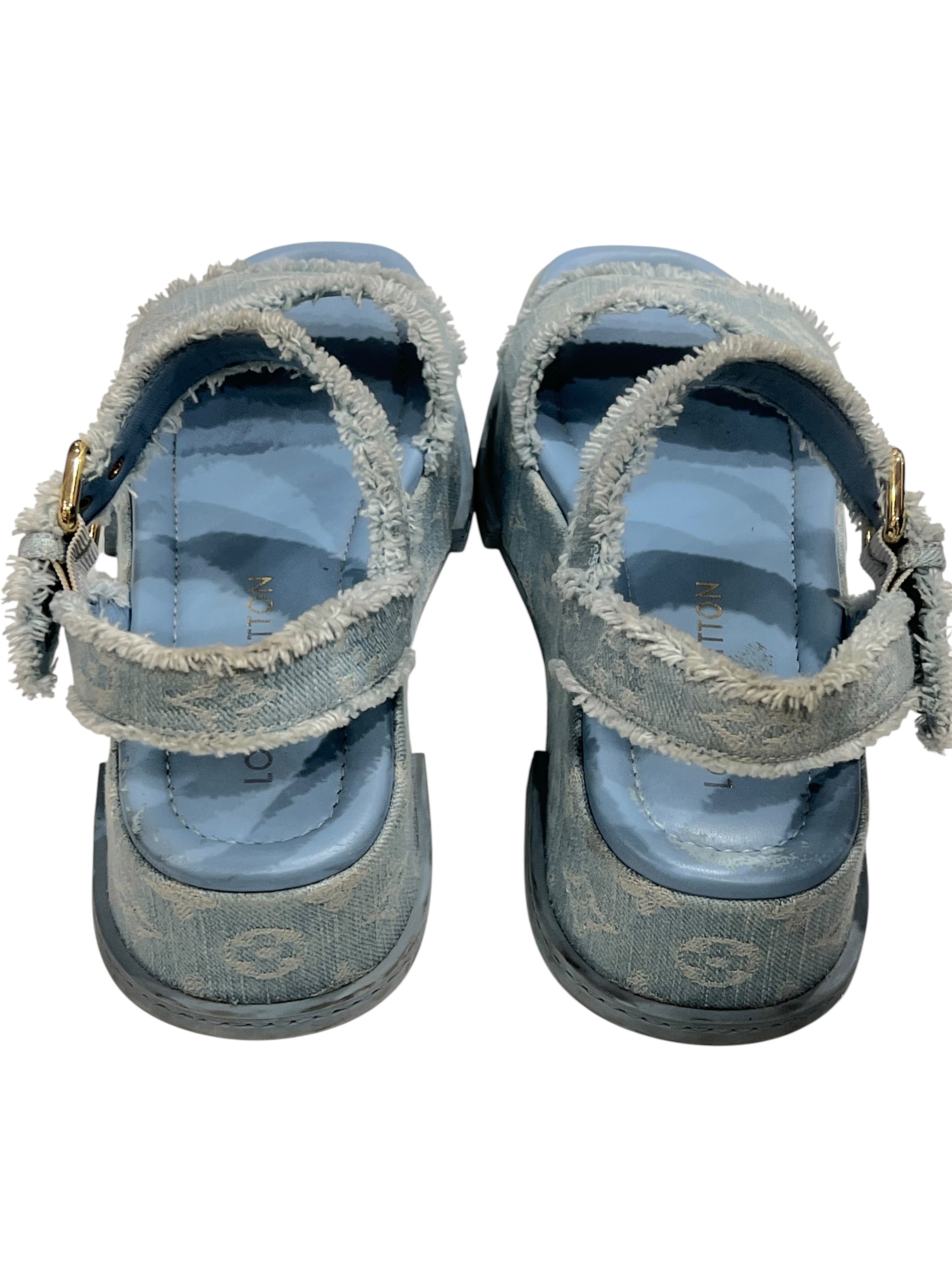Louis Vuitton - sandales compensées naya denim T38