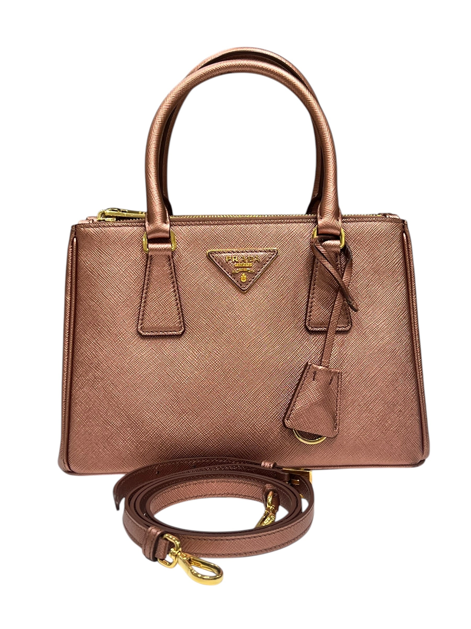 Prada - Small Galleria bag in rose gold Saffiano leather