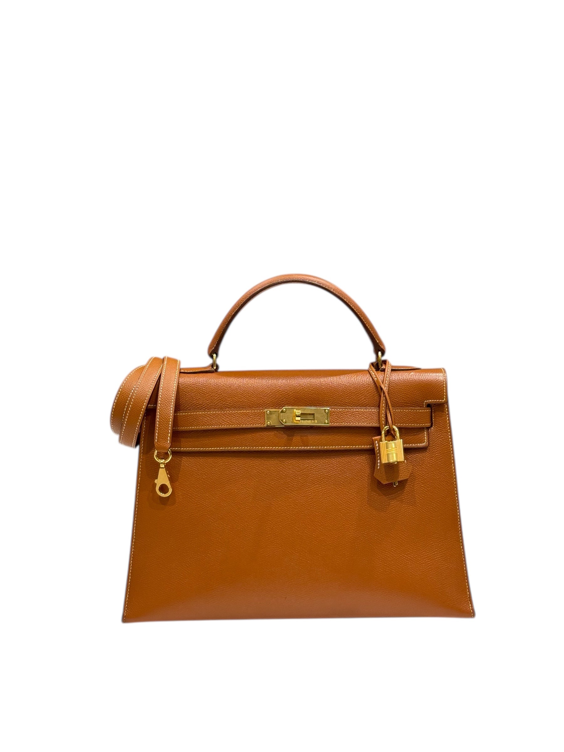 Hermès - Sac Kelly 32 Sellier Courchevel Gold vintage GHW