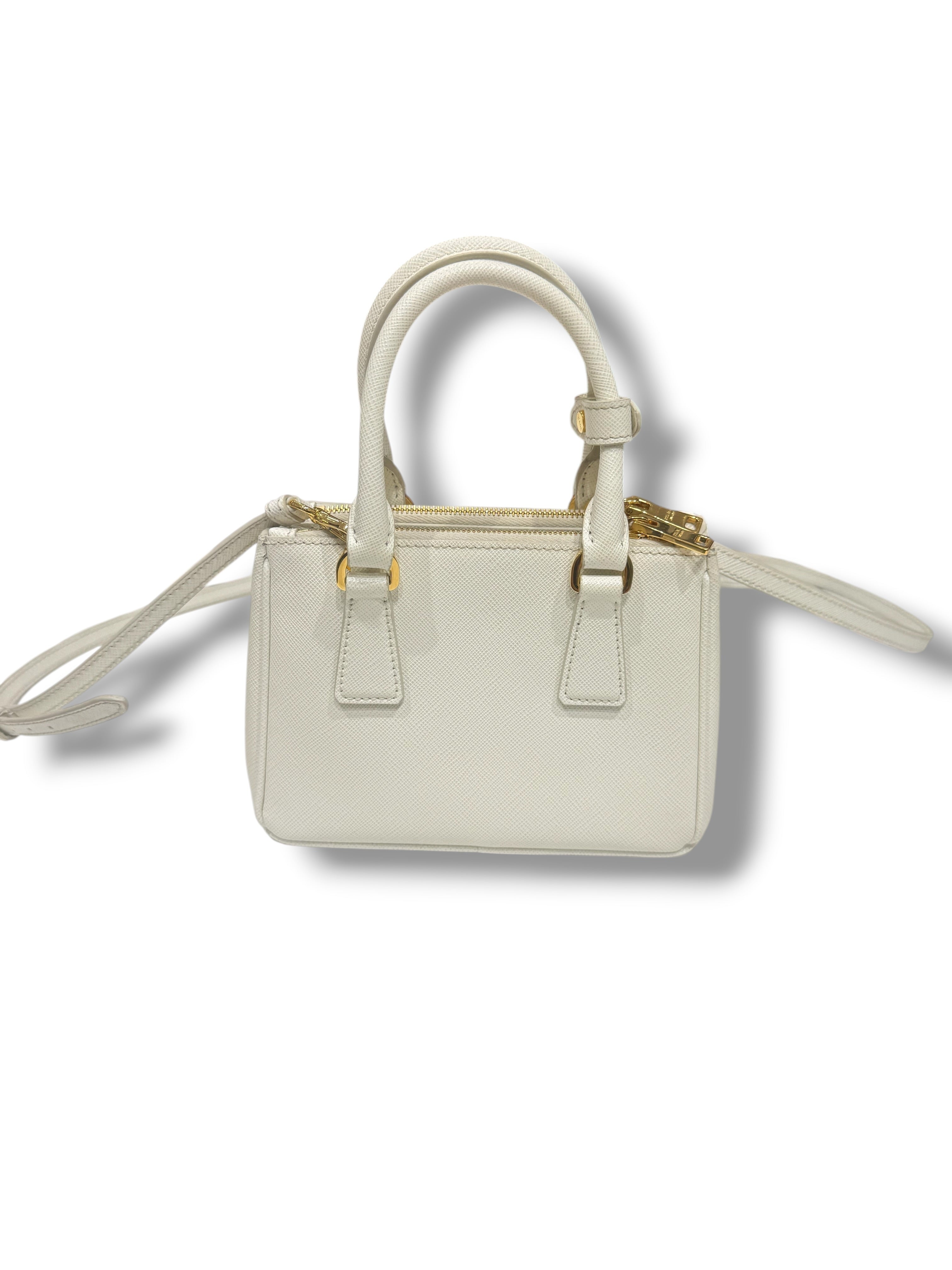 Prada - Sac Micro Galleria saffiano blanc