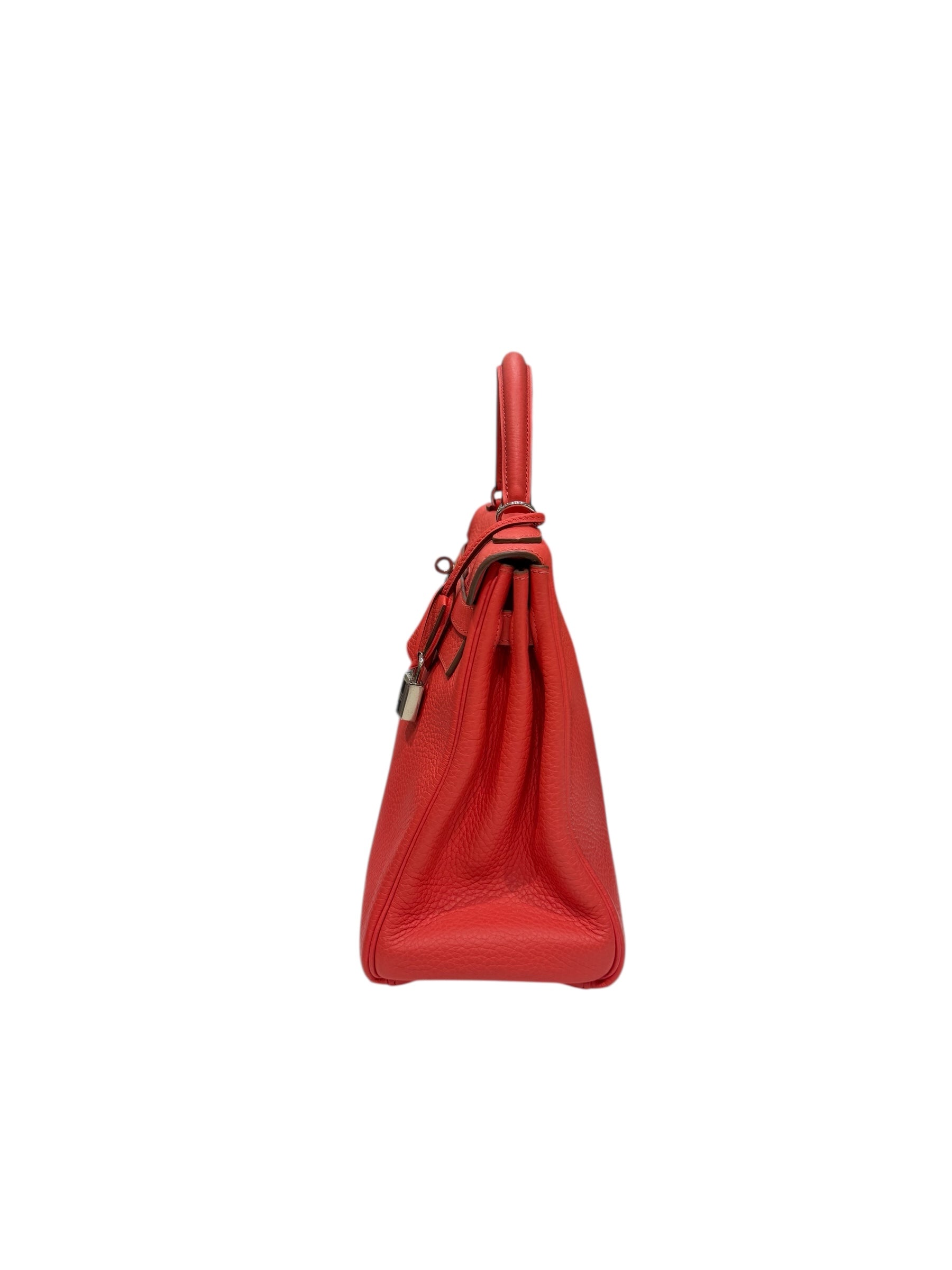 Hermès - Kelly Tasche 32 Clemence retourné Rose Jaipur PHW