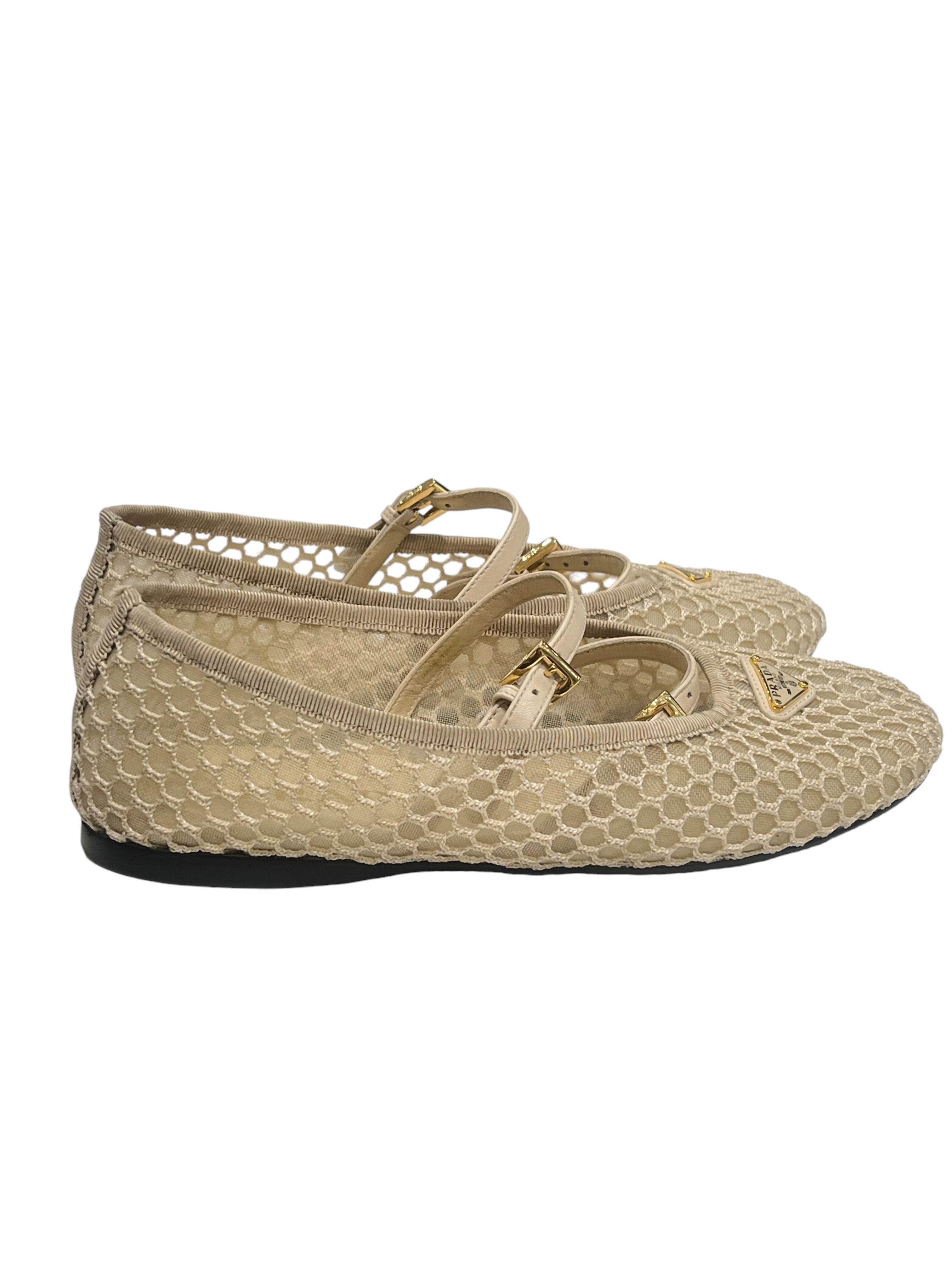 PRADA - ballerines en mesh Beiges T36