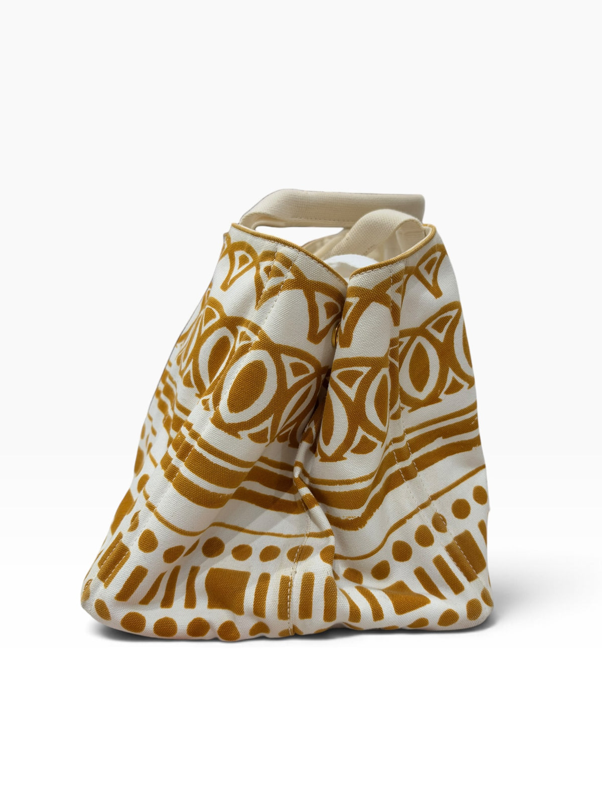 Prada - Sac cabas Canapa imprimé toile marron doré et blanc