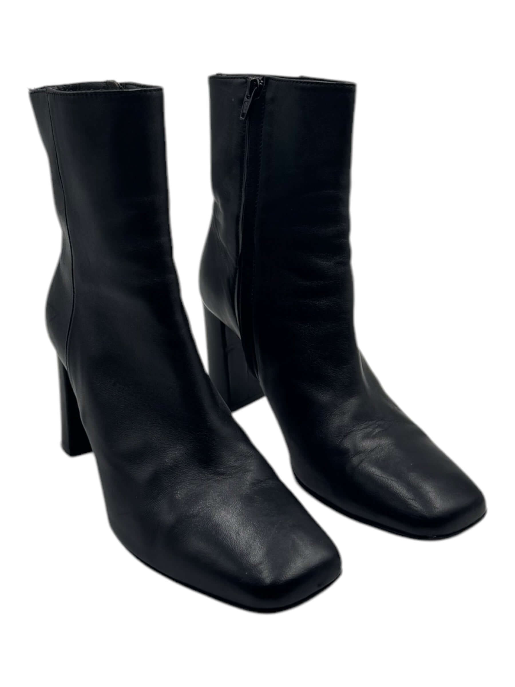 Boot, Genuine Leather - Black Ankle Boot Size 36.5