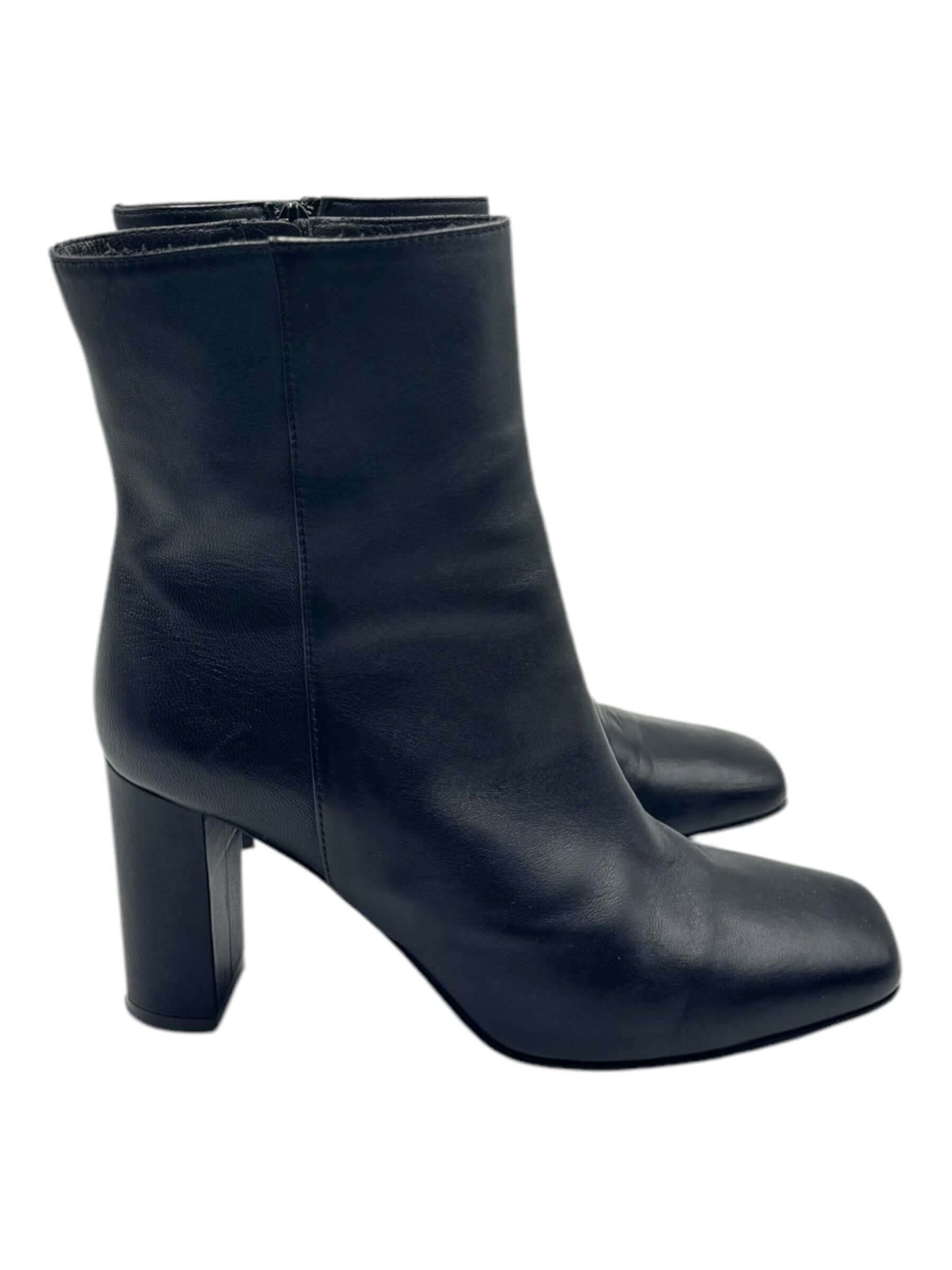 Boot, Genuine Leather - Black Ankle Boot Size 36.5