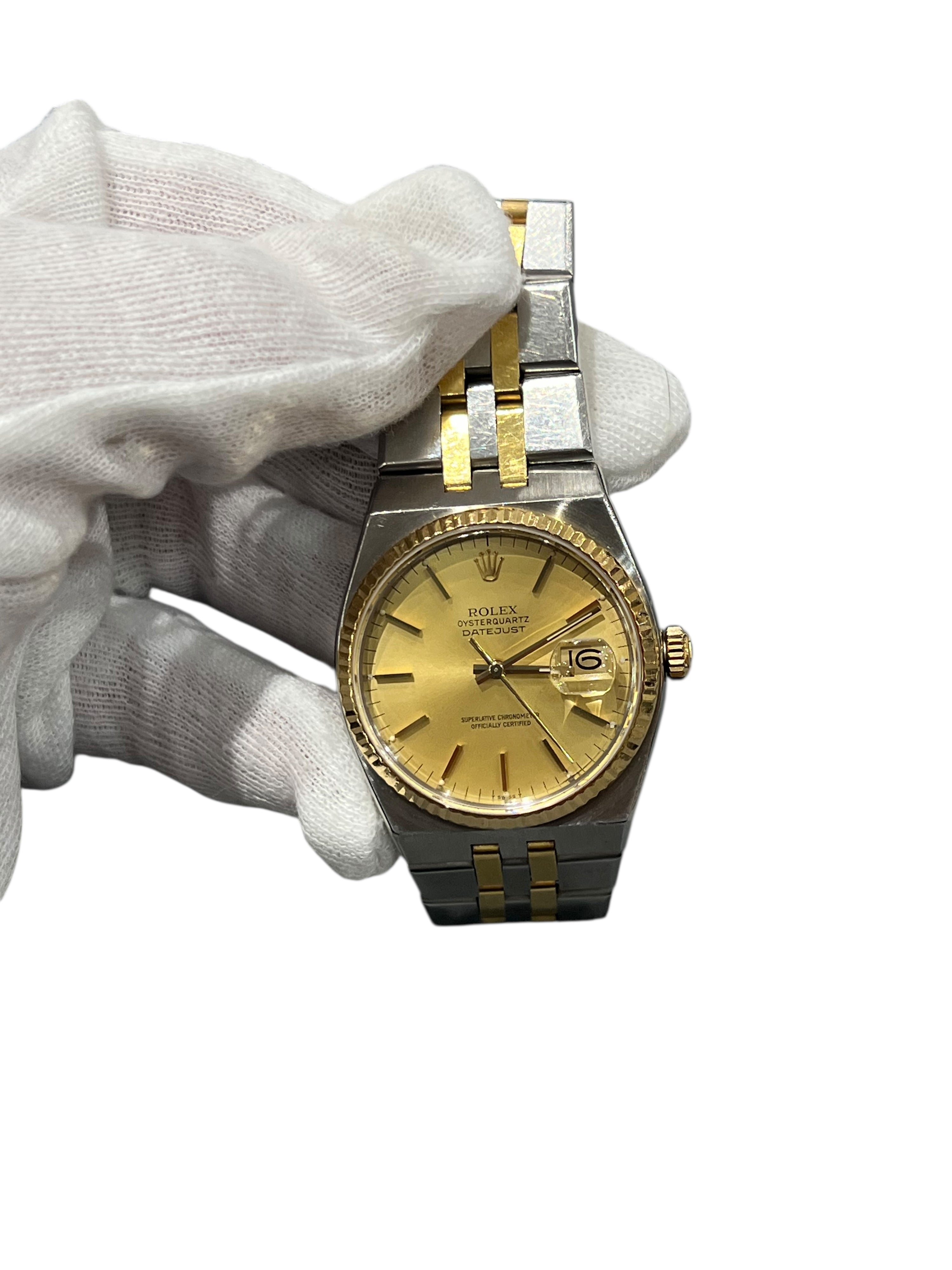 Rolex - Uhr Oyster Datejust Vintage Jubilee-Armband aus Platin Gold und Stahl