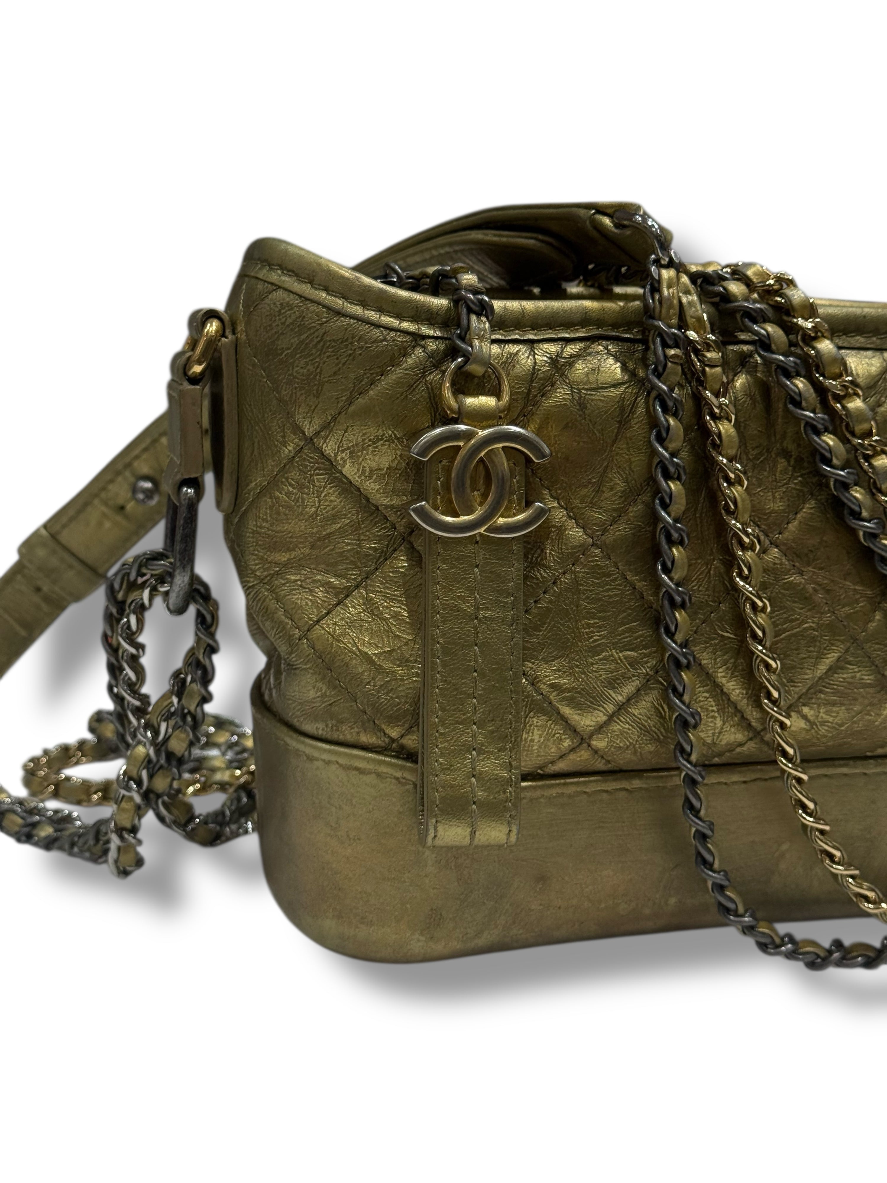 Chanel - Mini Gabrielle bag in quilted matte gold