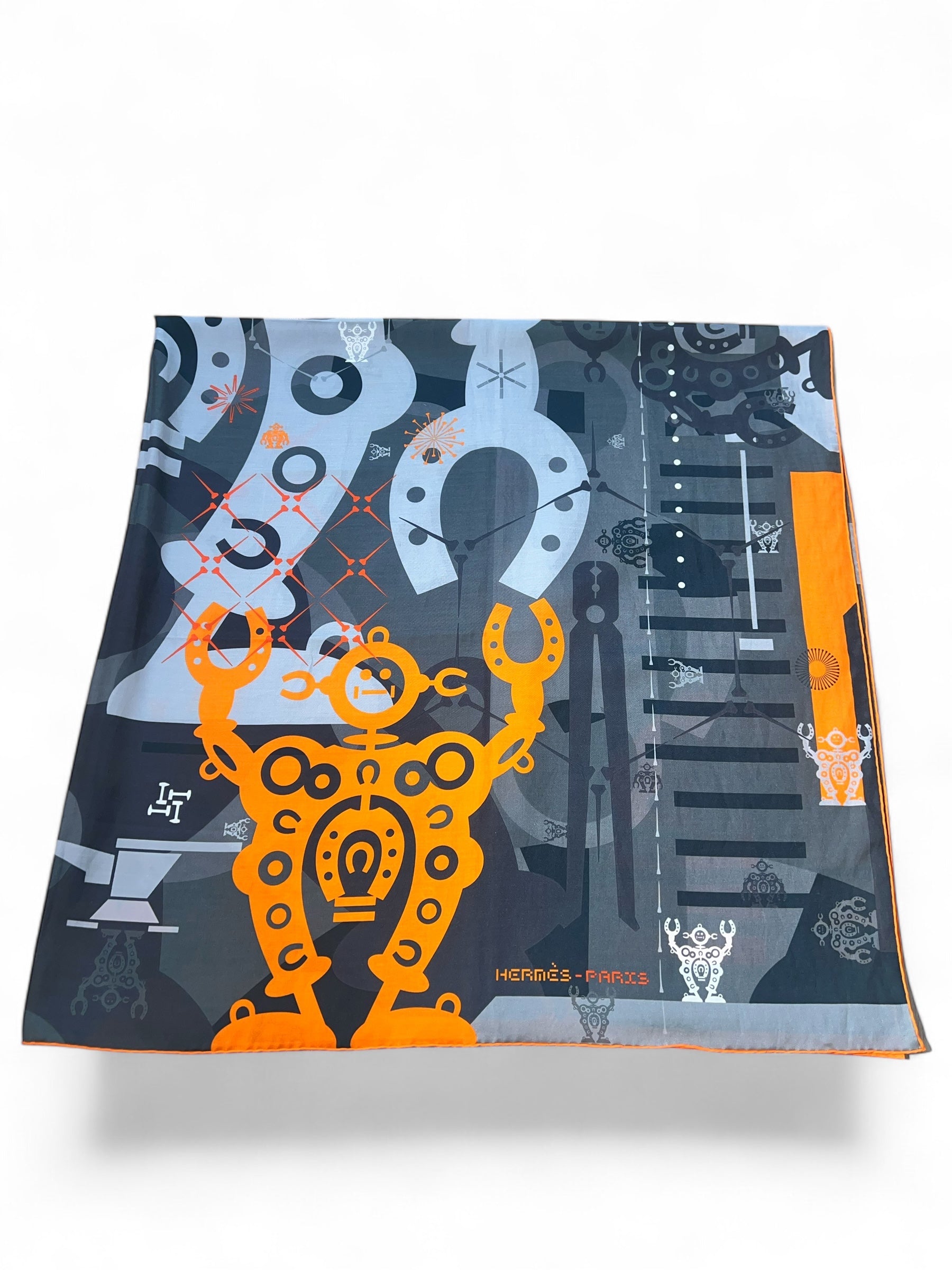 Hermès - Foulard 140 Gris et Orange