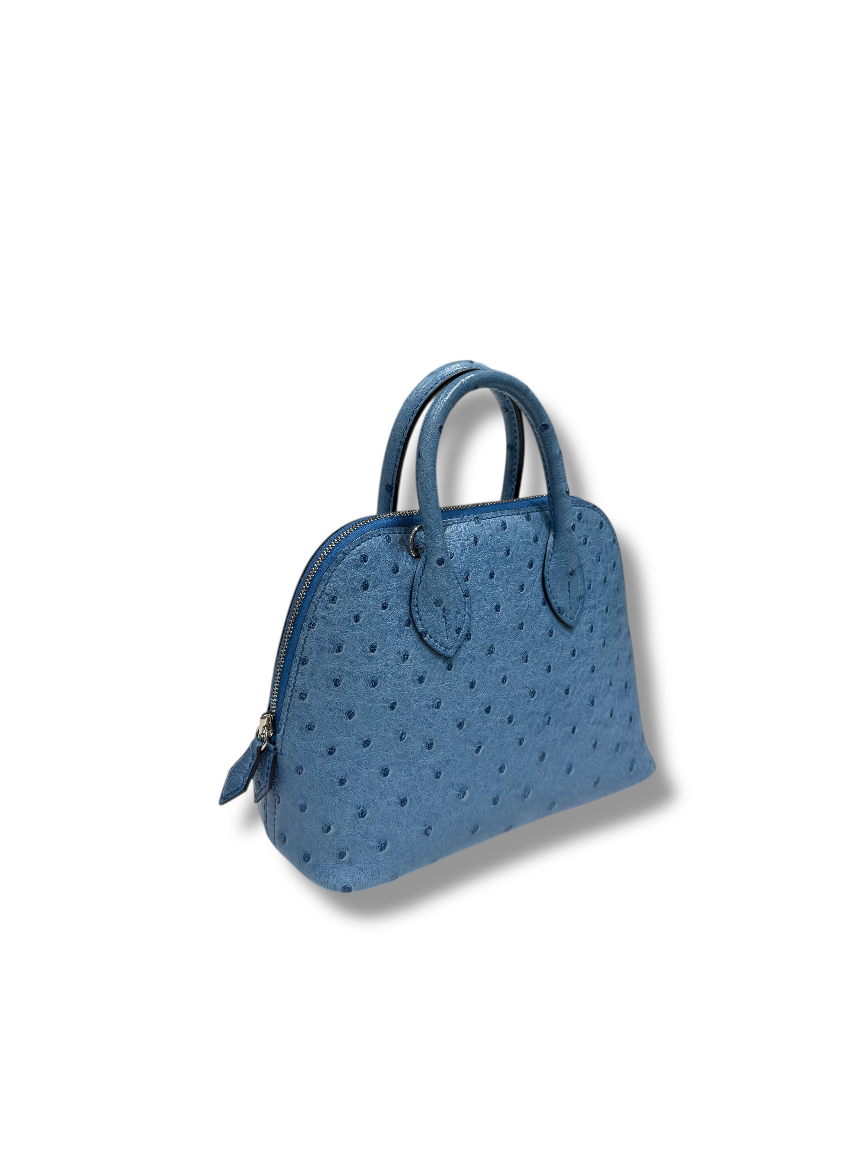 Hermès - Sac mini Bolide 20 Bleu Aizome Autruche