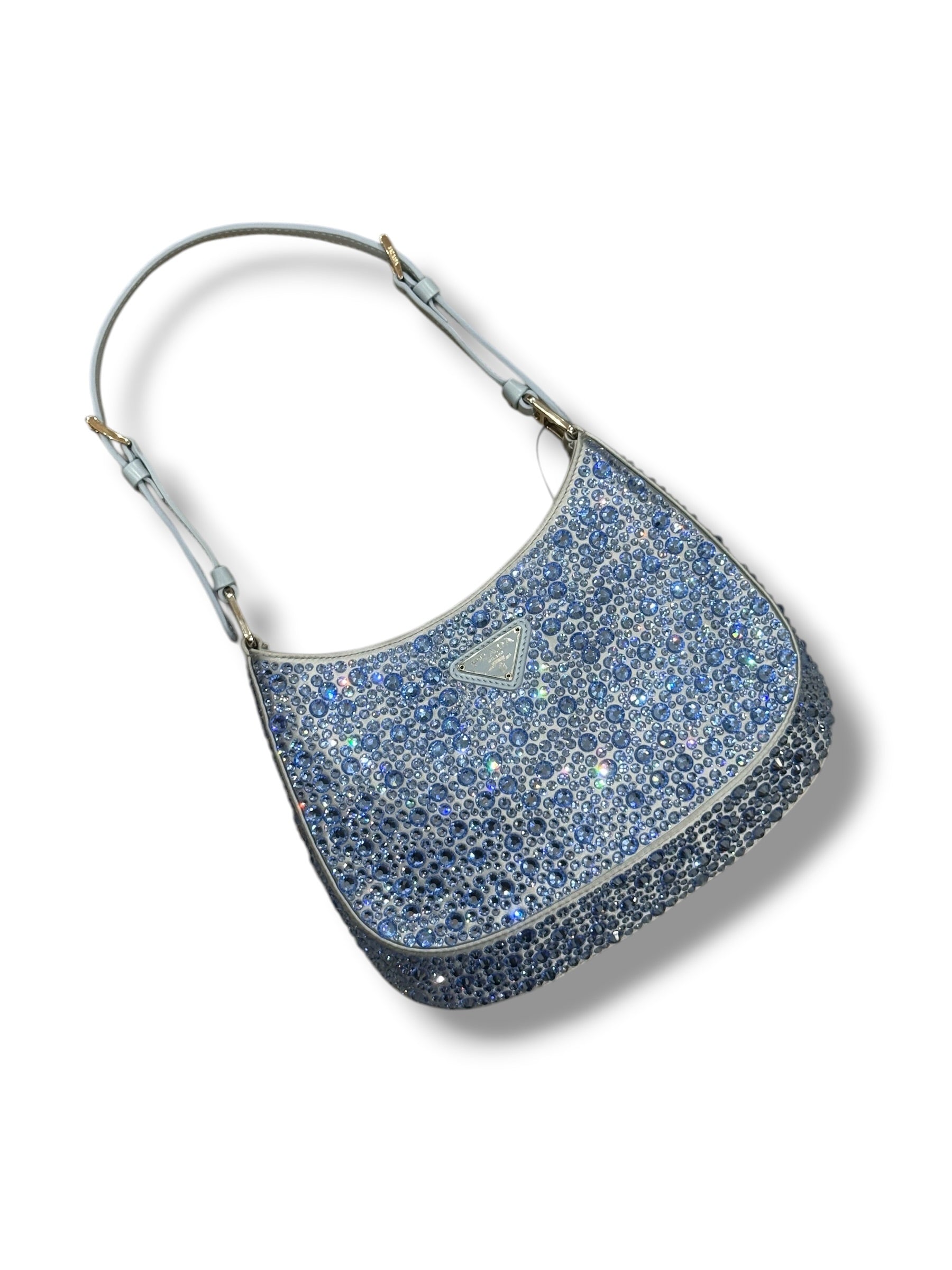 Prada - borsa Cleo in raso con cristalli blu