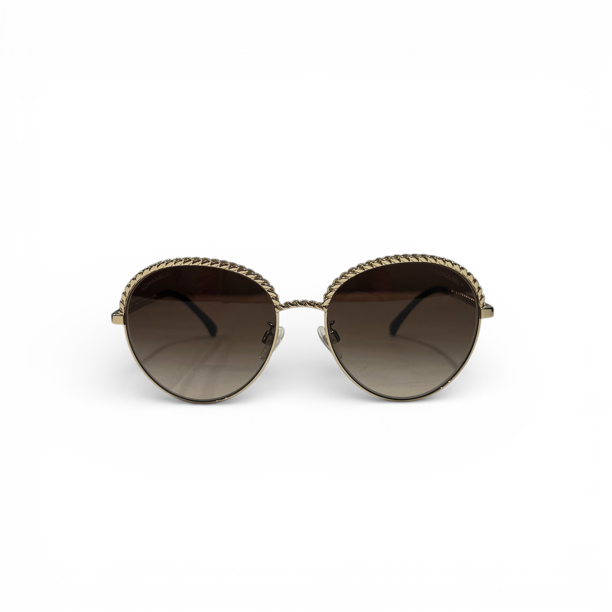 Chanel - Sonnenbrille mit Ketten und braunen Gläsern
