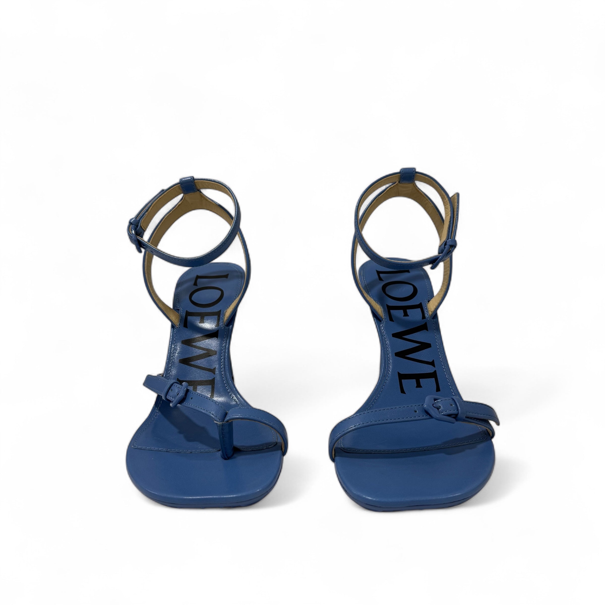 Loewe - Sandales à talon Petal en cuir bleu T.36