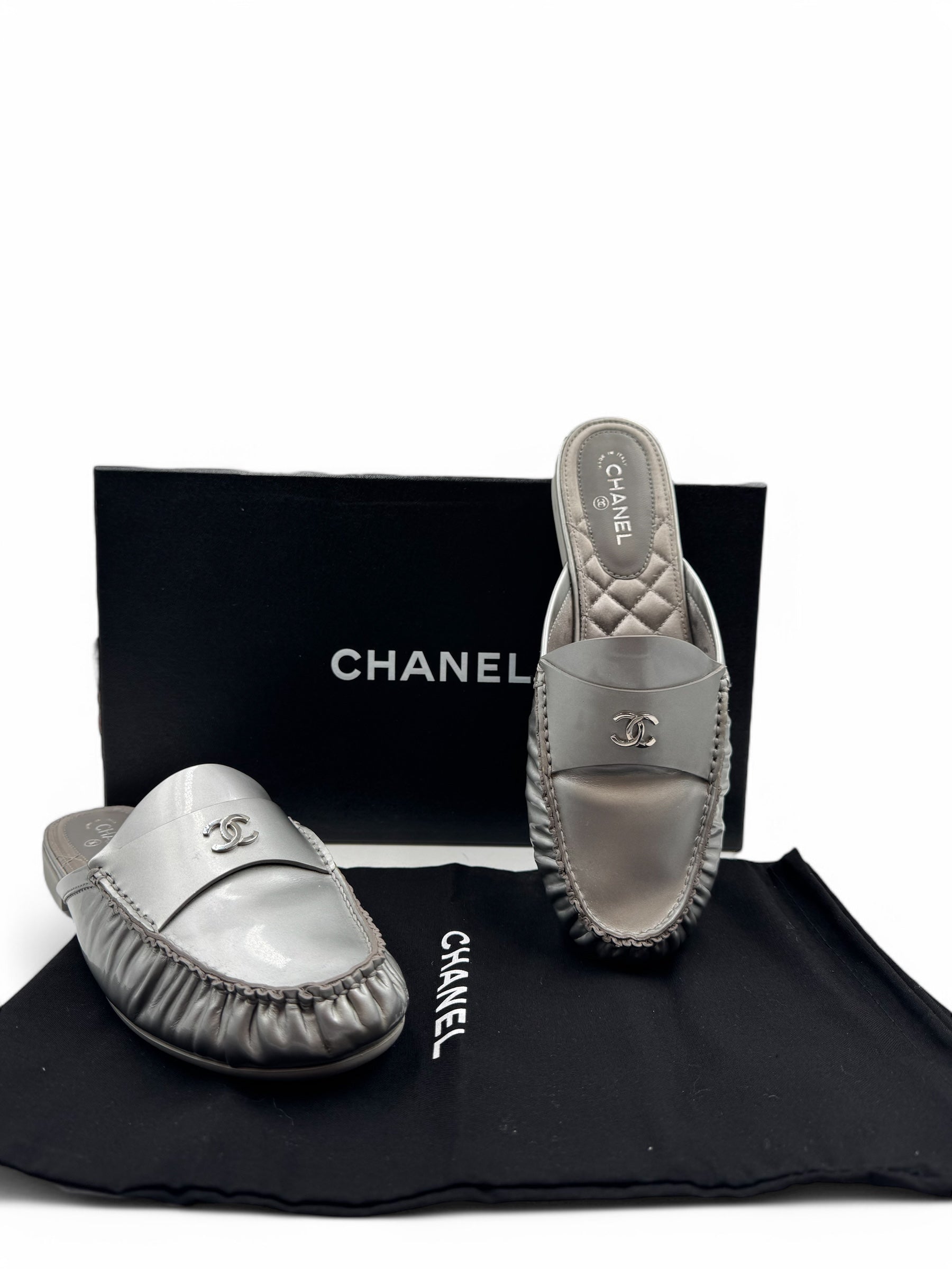 Chanel - Silver Chanel Mules Size 37