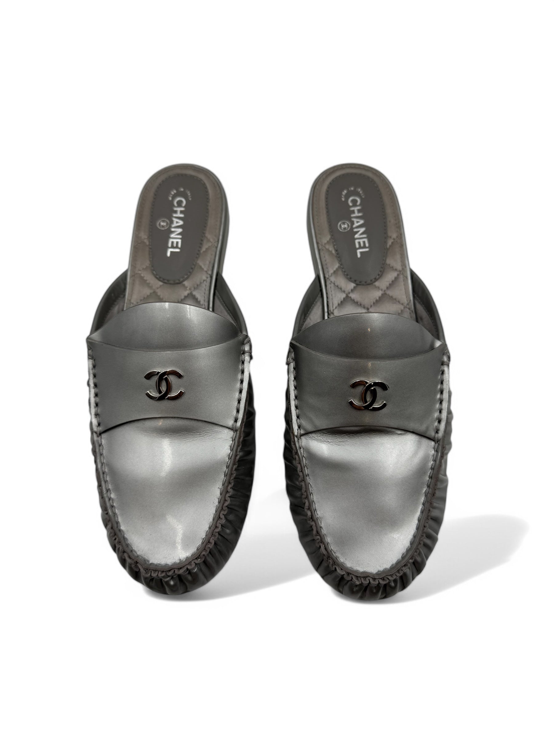 Chanel - Silver Chanel Mules Size 37