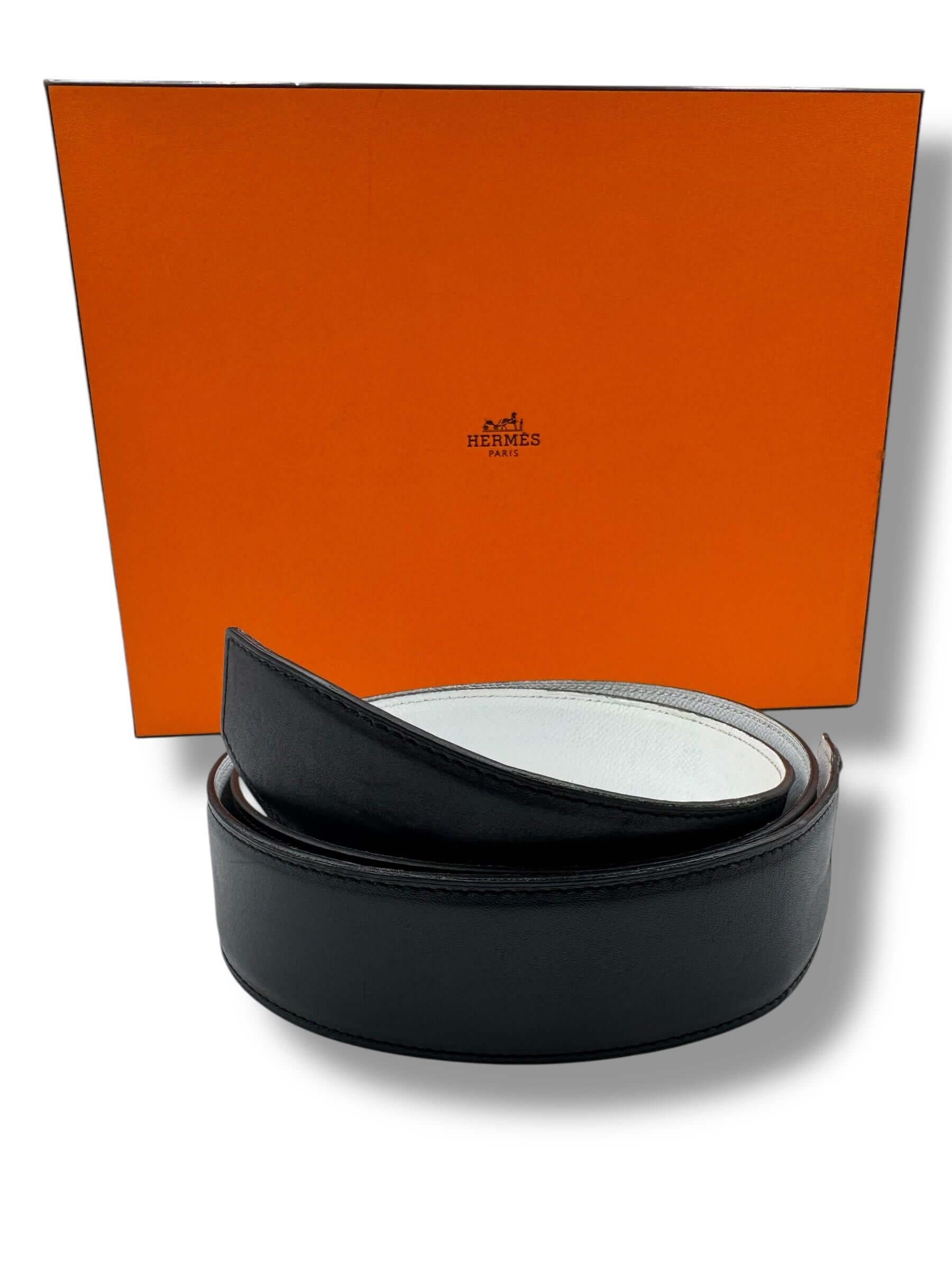 Hermès - Ceinture réversible noir et blanc 4mm